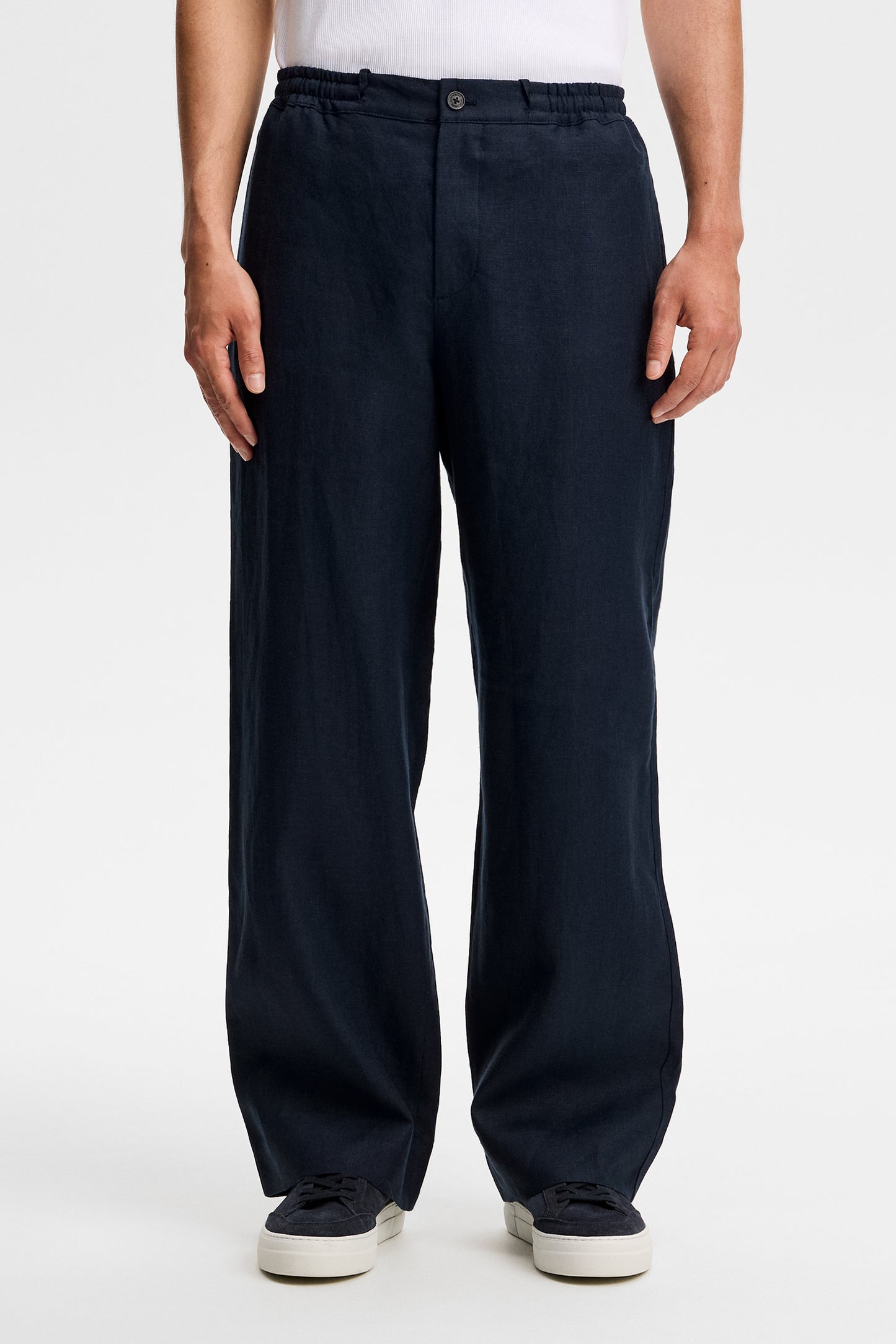 Noah Drape Linen Pants / JL Navy