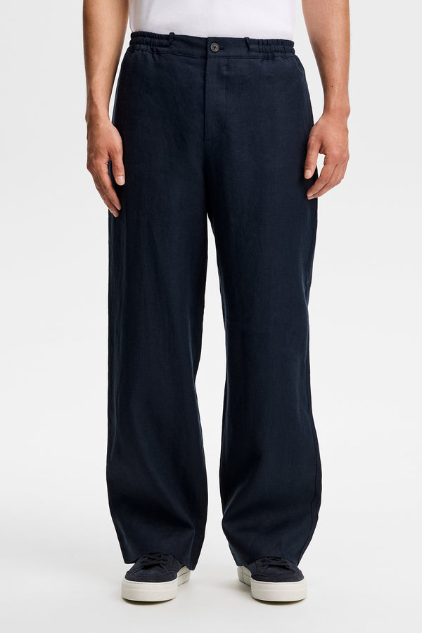 Noah Drape Linen Pants / JL Navy