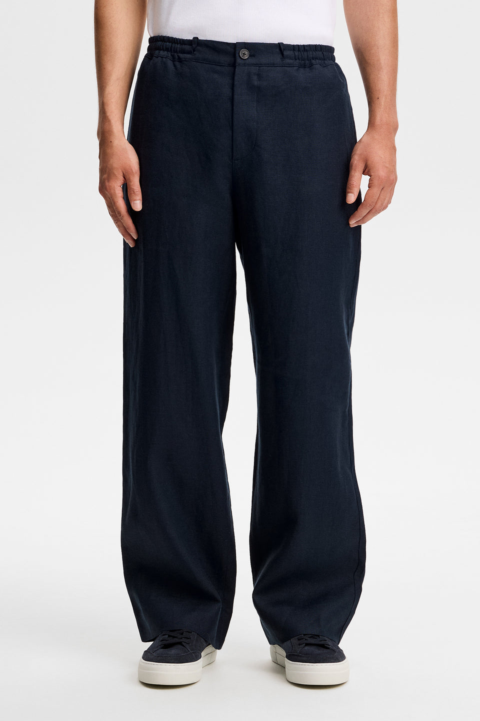 Noah Drape Linen Pants / JL Navy