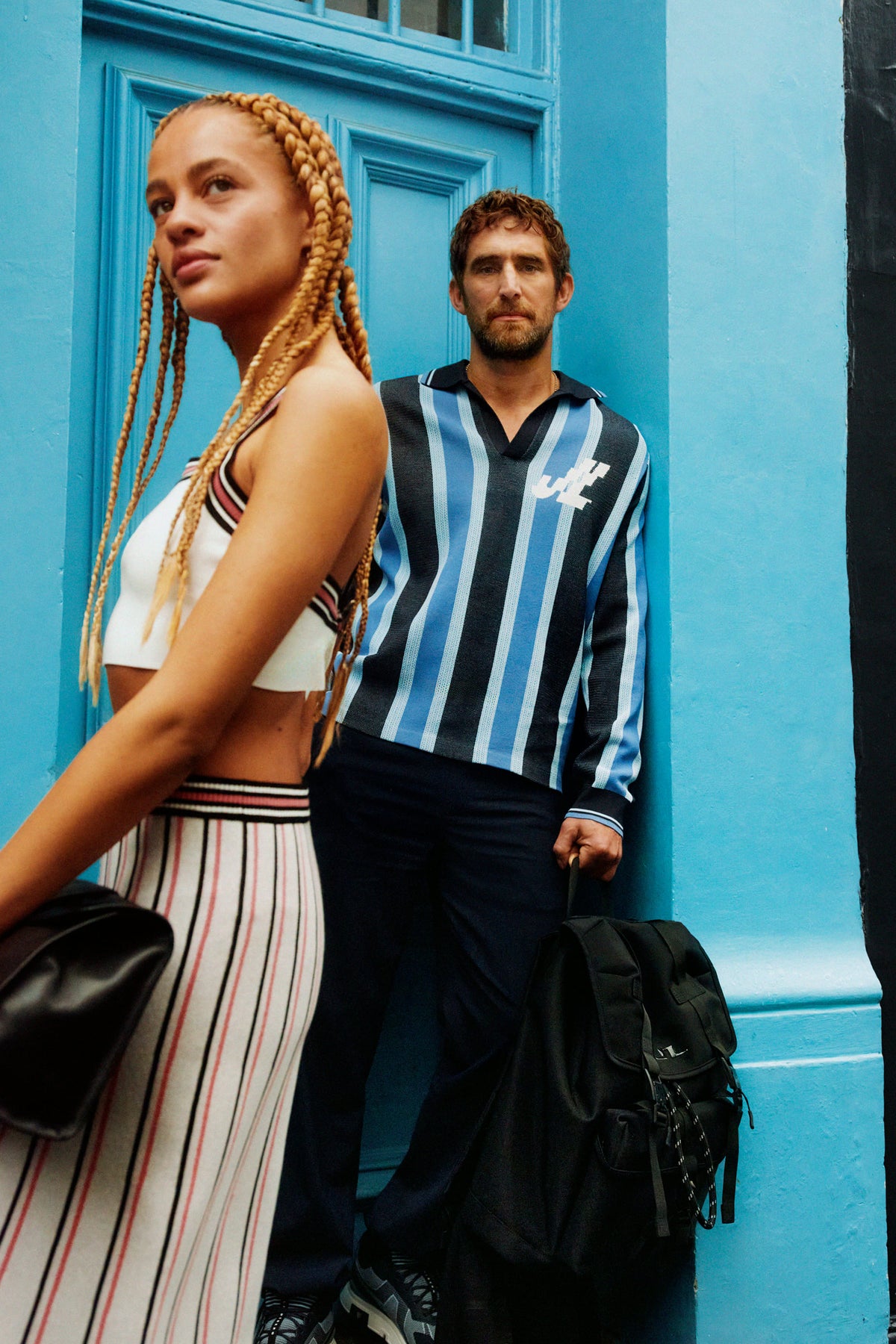 Silas Stripe Polo Knit / JL Navy