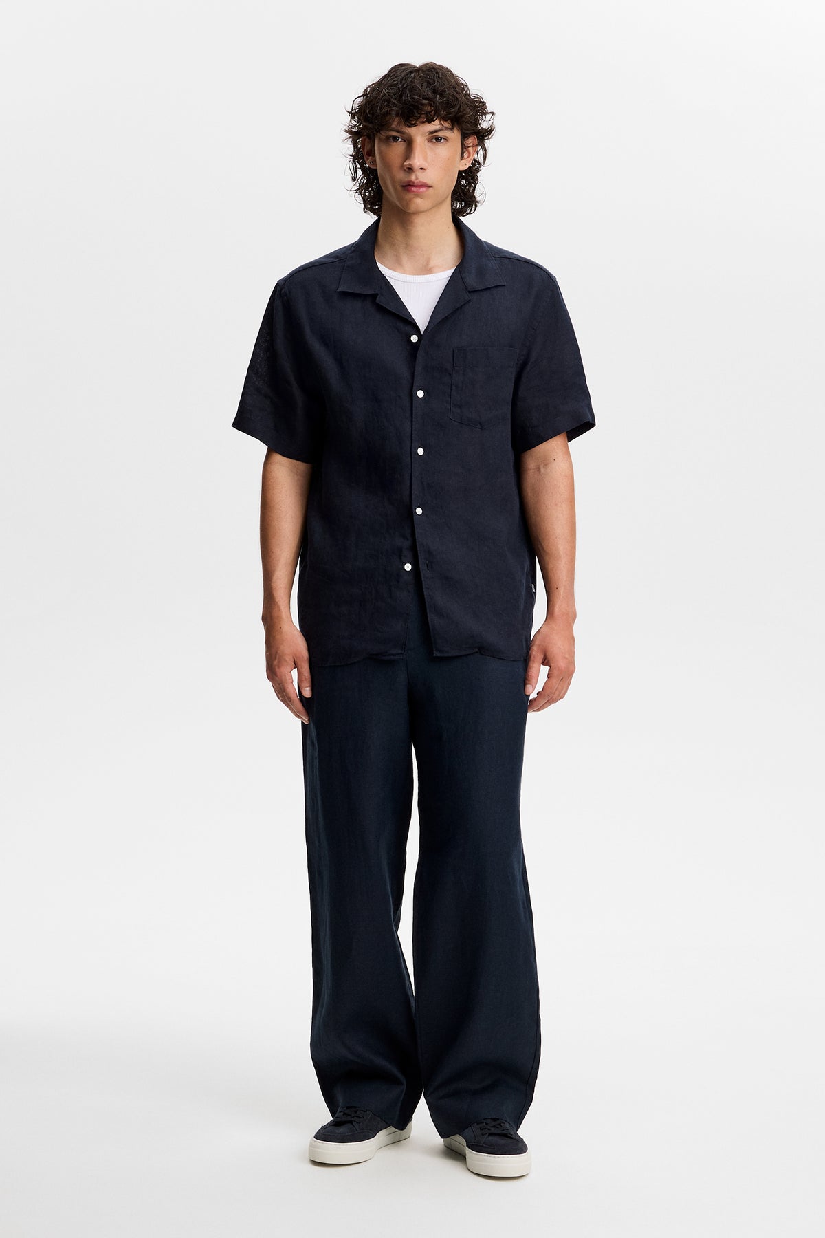 Noah Drape Linen Pants / JL Navy