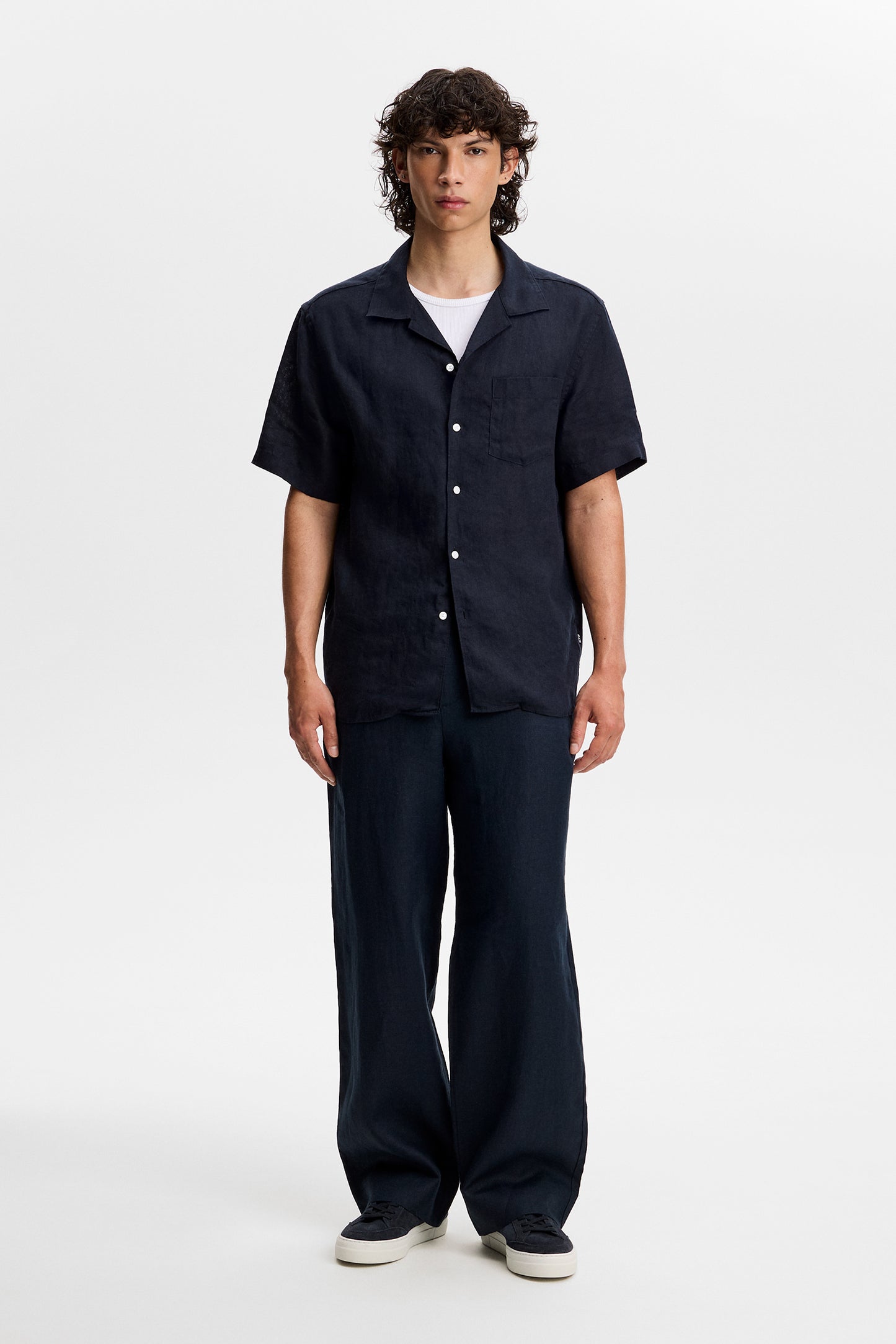 Noah Drape Linen Pants / JL Navy