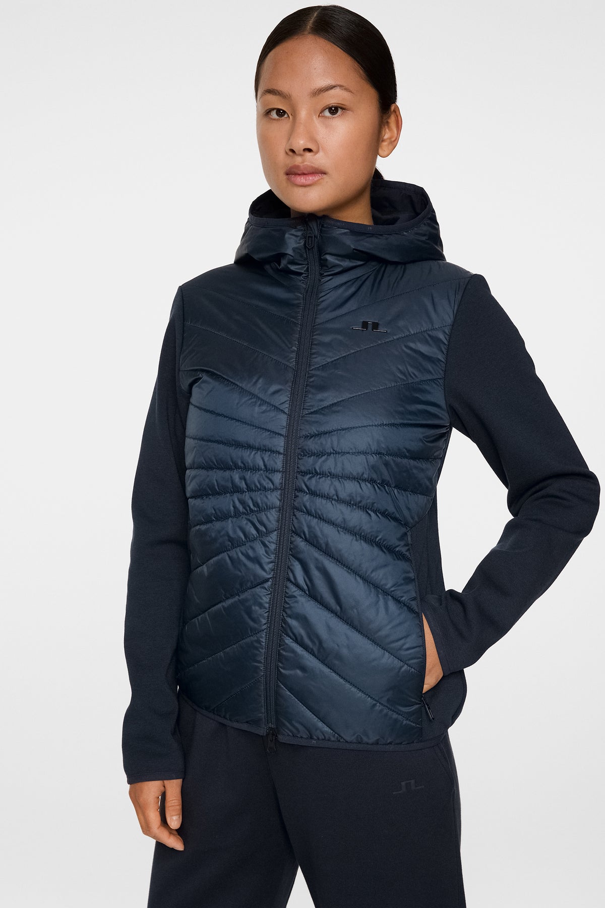 Gemma Hybrid Hood in JL Navy by J.Lindeberg