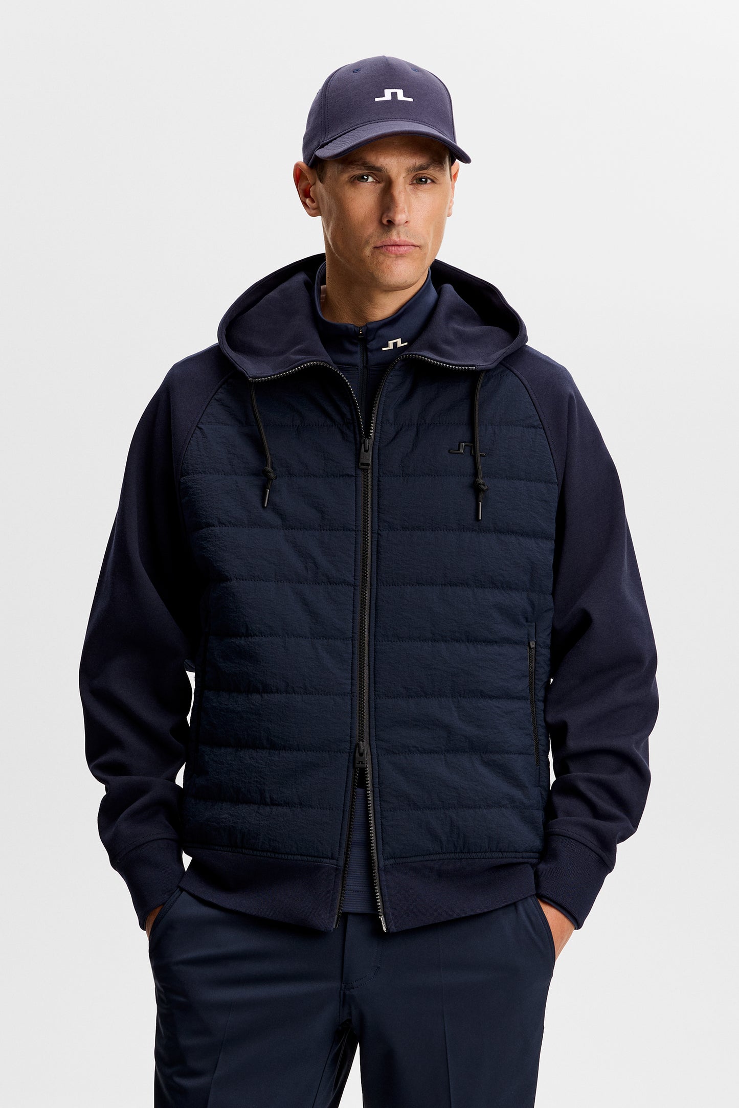 Mijo Hybrid Zip Hood Jacket in JL Navy by J.Lindeberg