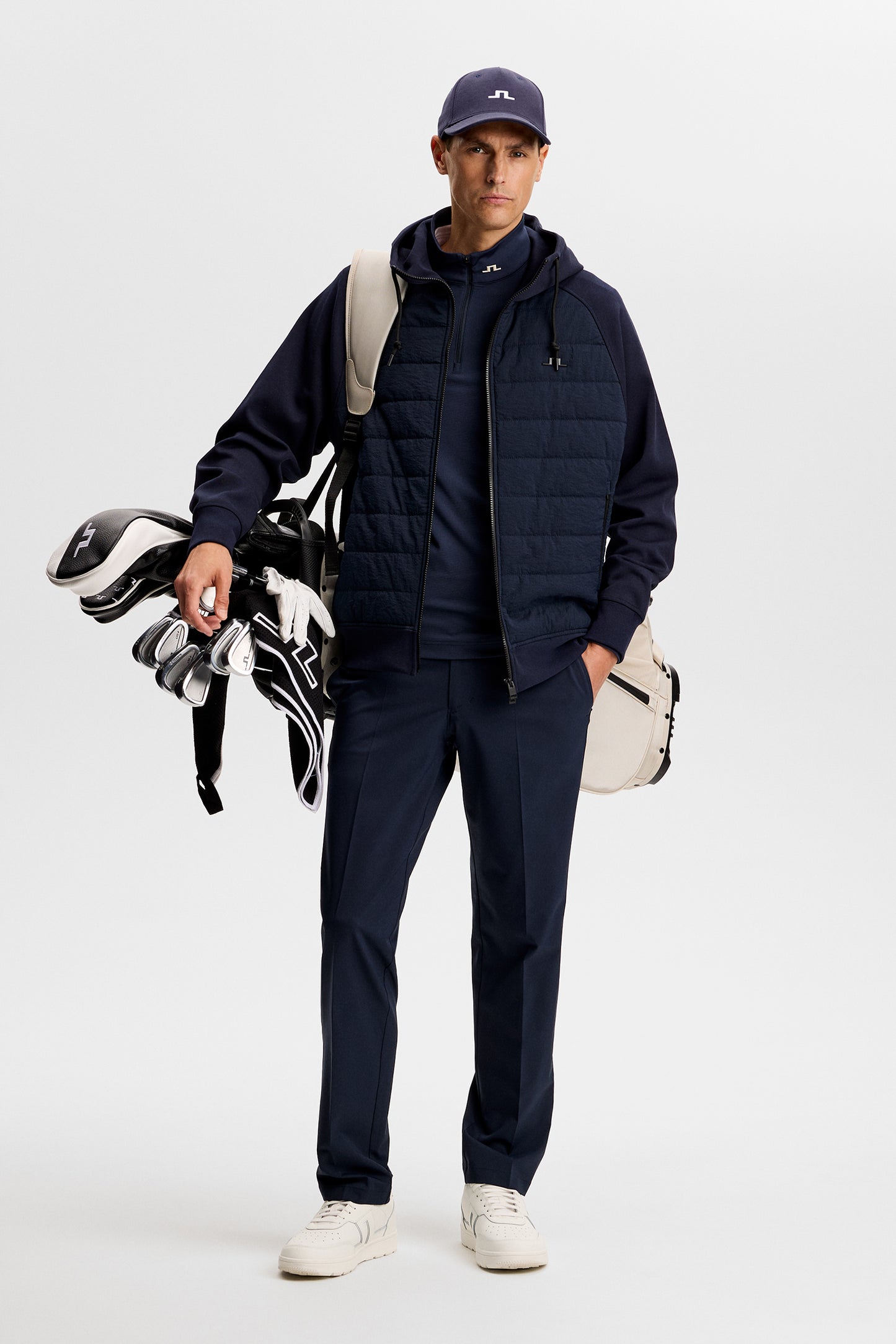 Mijo Hybrid Zip Hood Jacket in JL Navy by J.Lindeberg