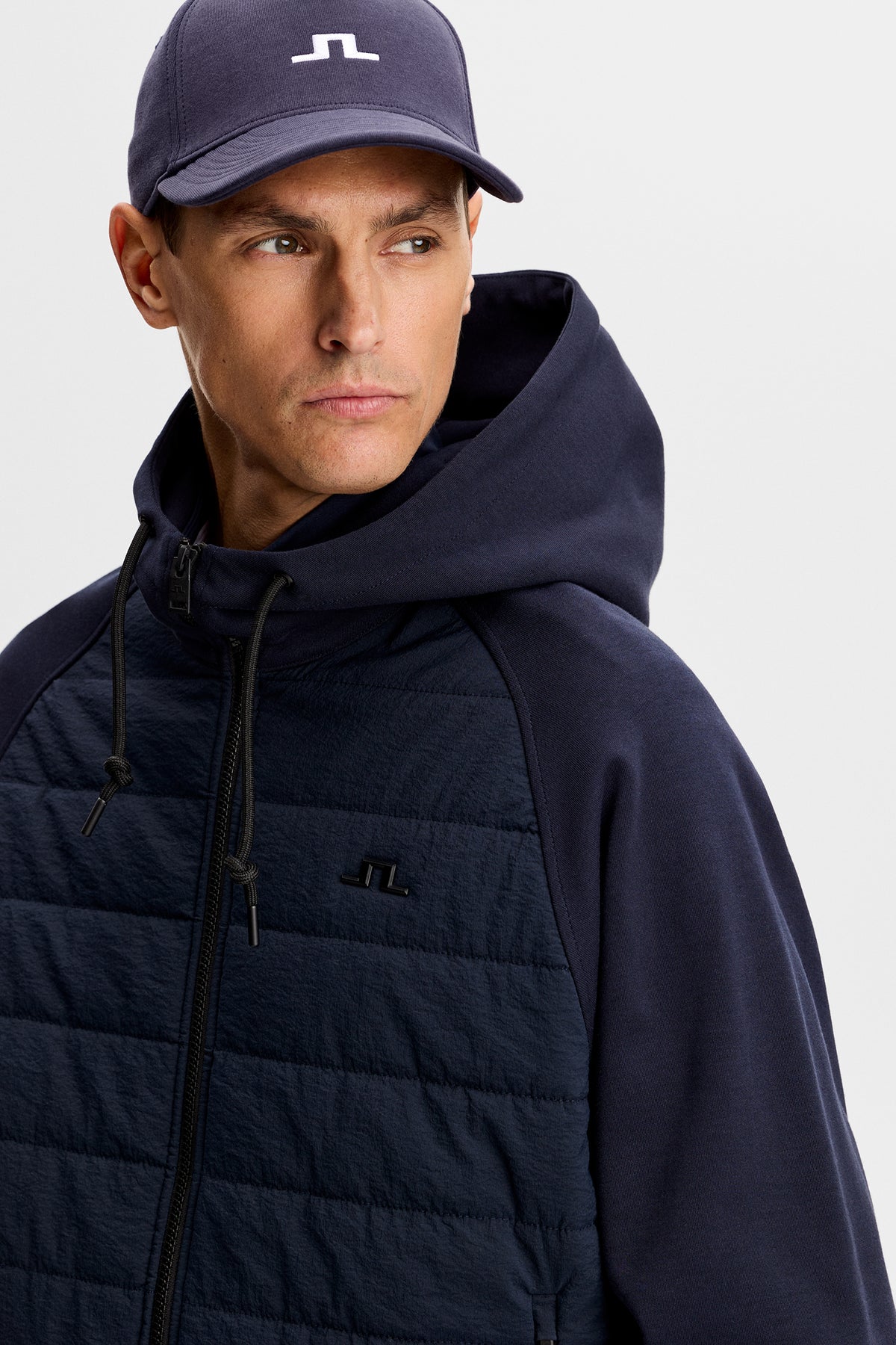 Mijo Hybrid Zip Hood Jacket in JL Navy by J.Lindeberg