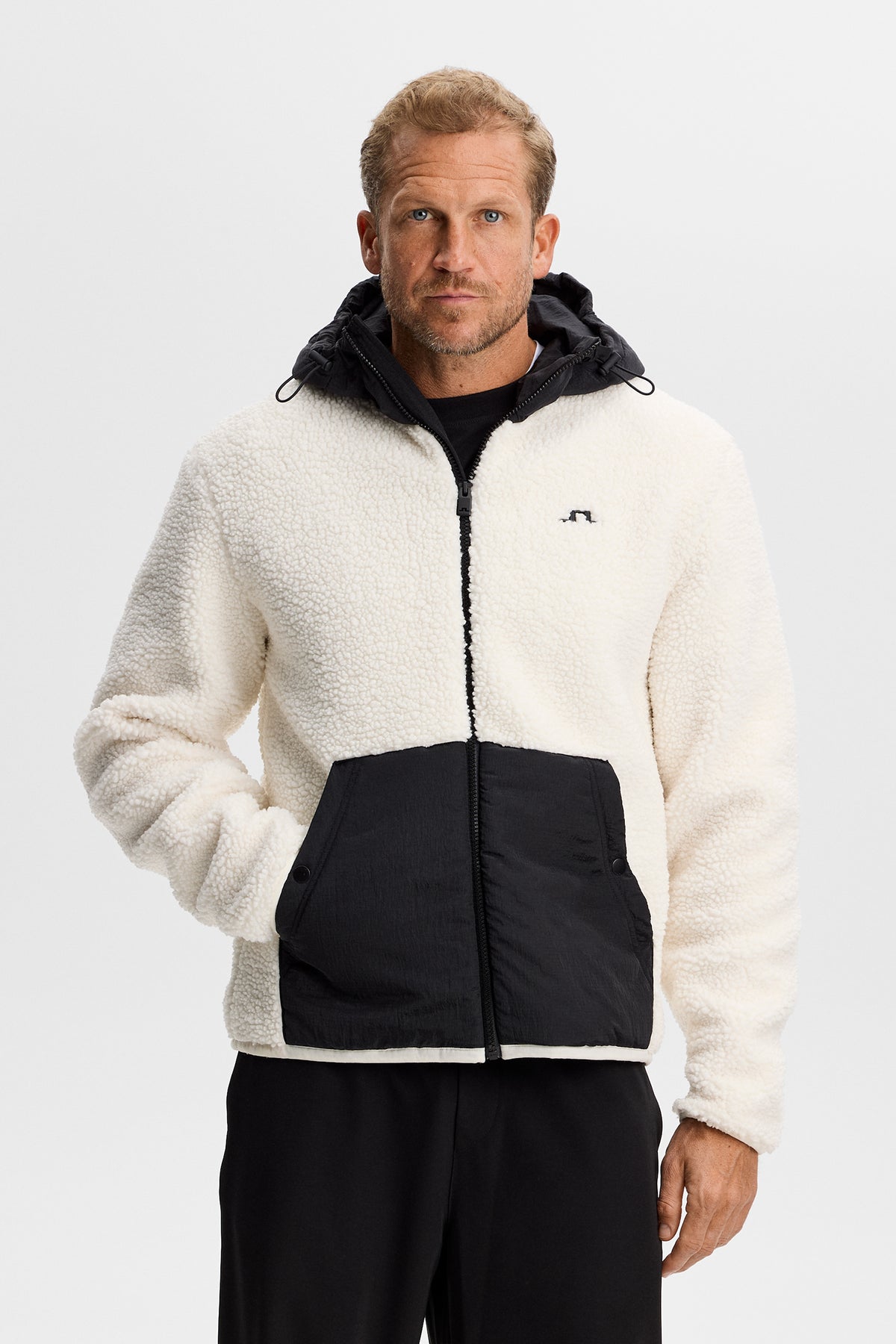 Varek Hybrid Zip Hood in Tofu by J.Lindeberg