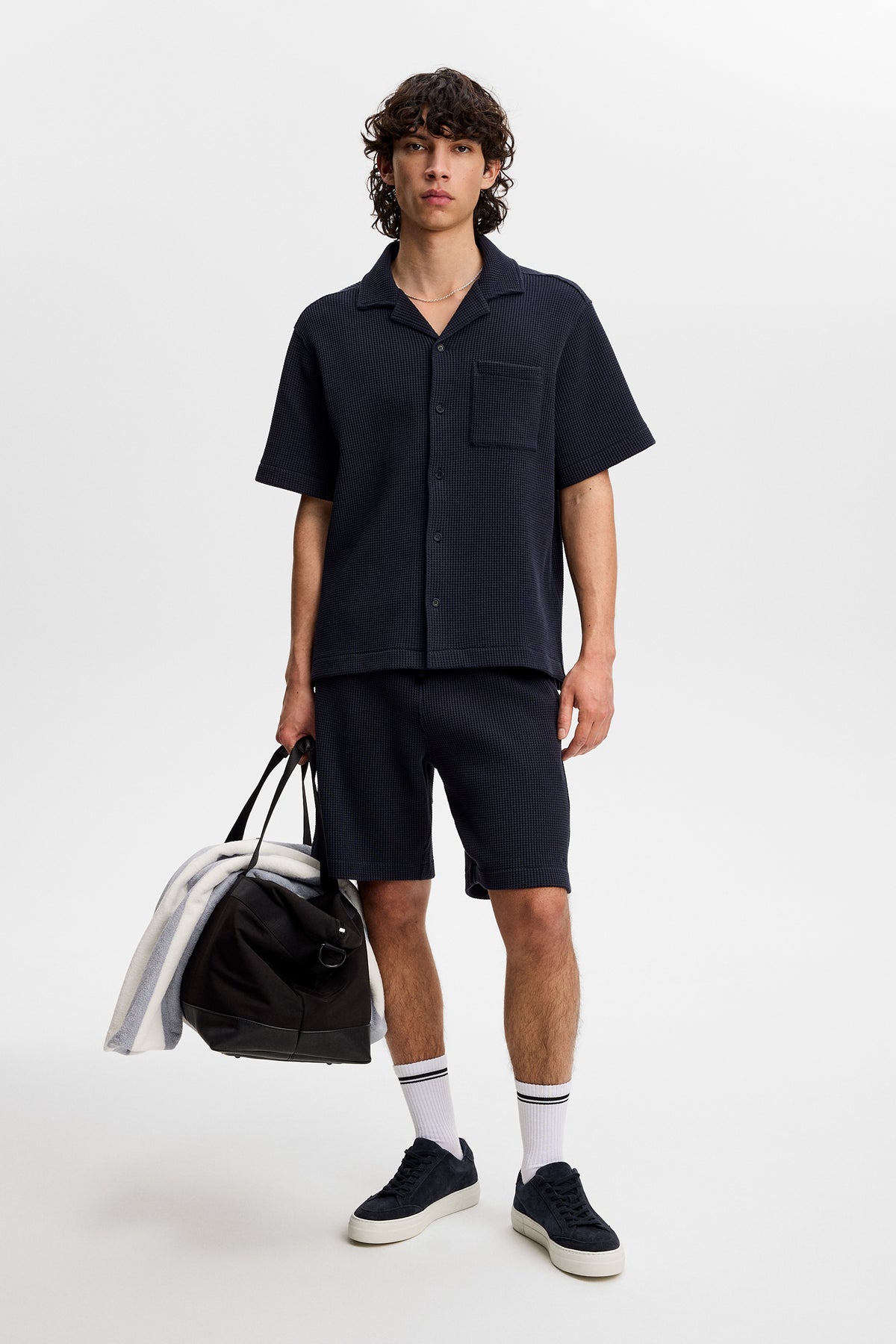 Theron Waffle Shirt in JL Navy by J.Lindeberg