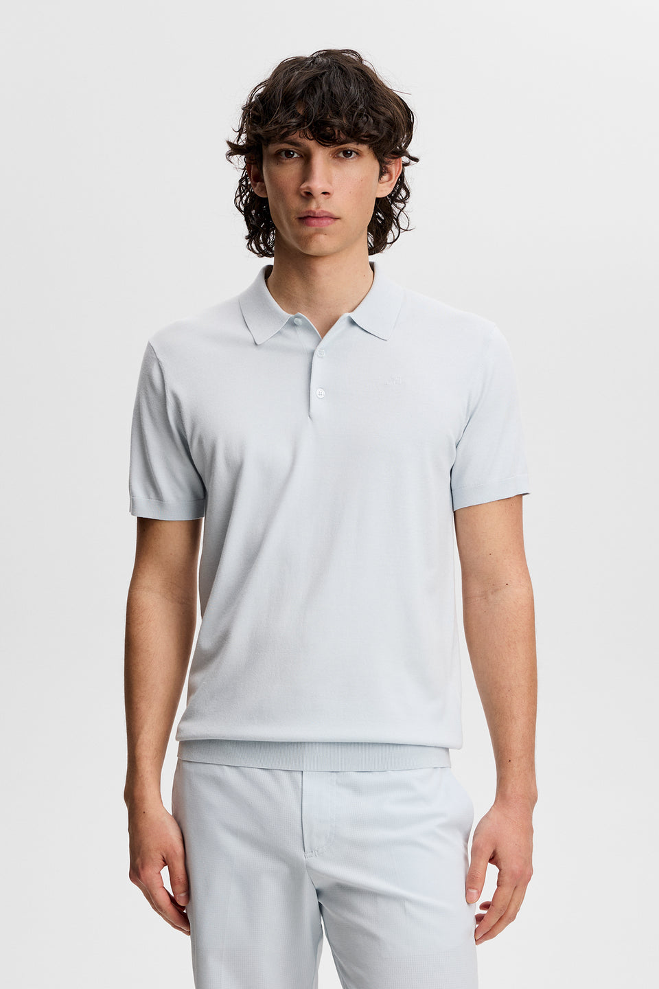 Ridge Knitted Polo / Skywriting