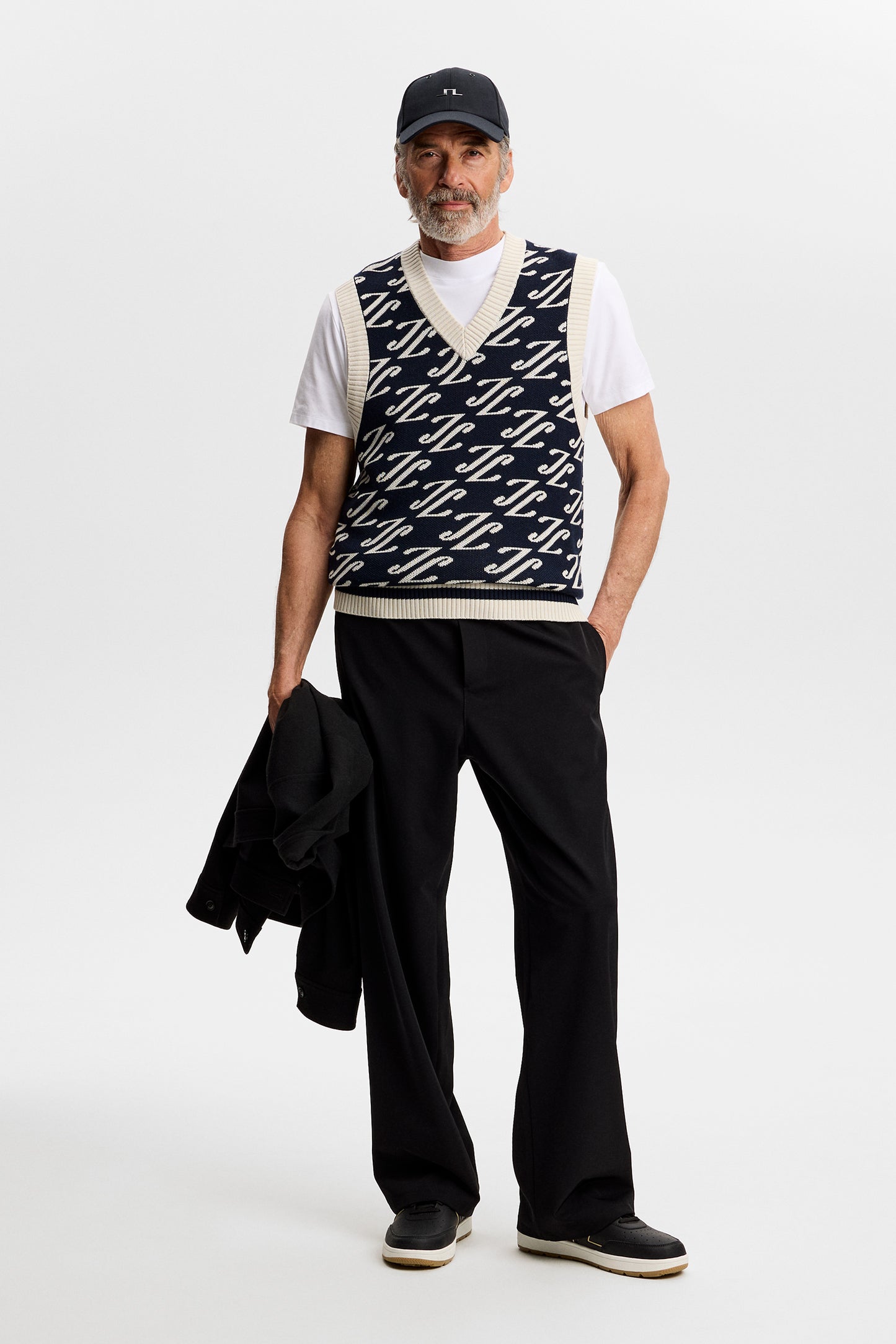 Anton Jacquard Knit Vest in Cardi Jacquard - JL Navy by J.Lindeberg