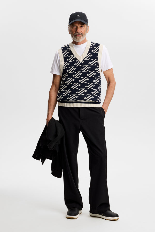 Anton Jacquard Knit Vest / Cardi Jacquard - JL Navy