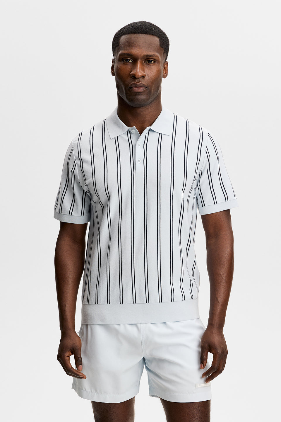 Reymond Stripe Knit Polo / Skywriting