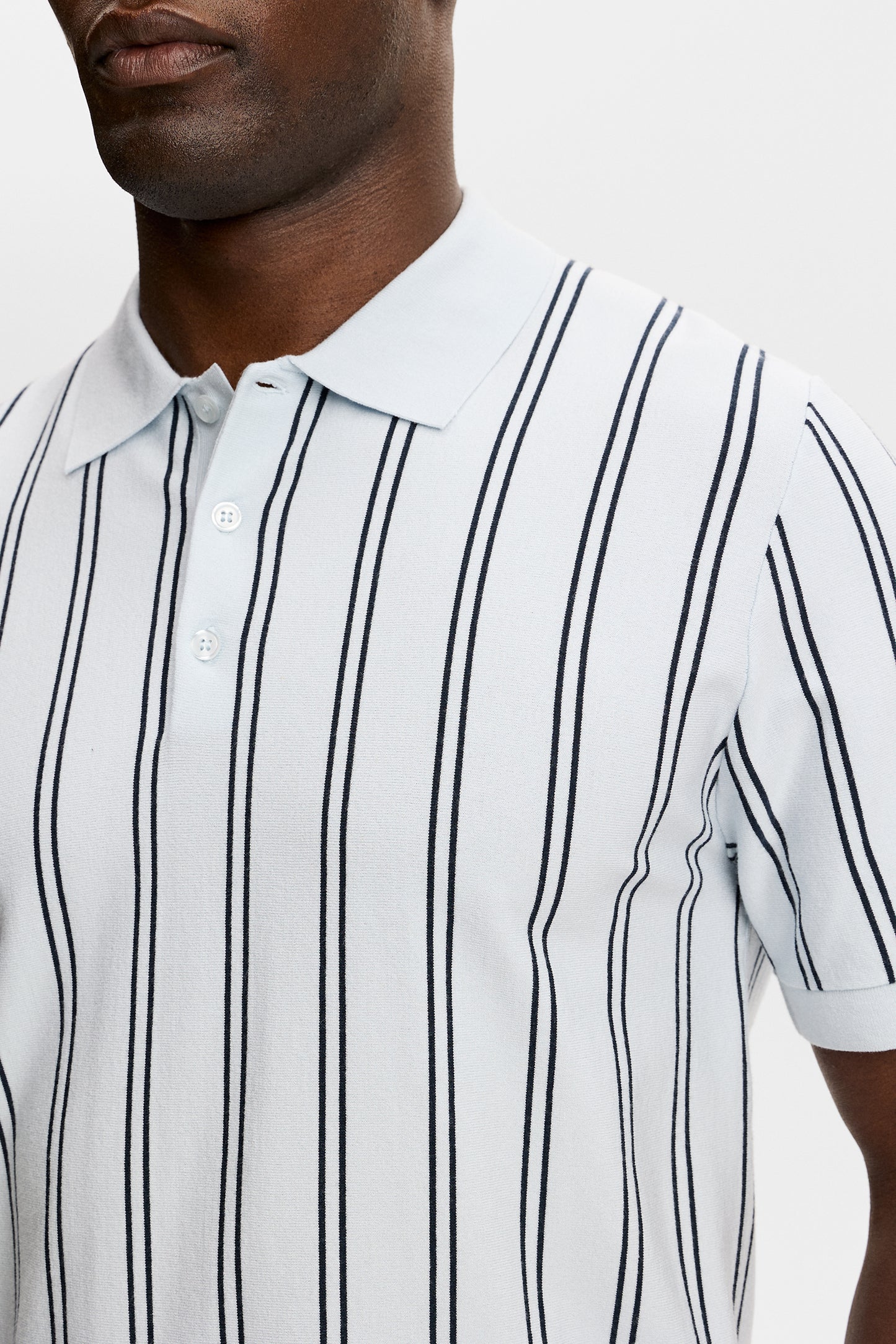 Reymond Stripe Knit Polo in Skywriting by J.Lindeberg