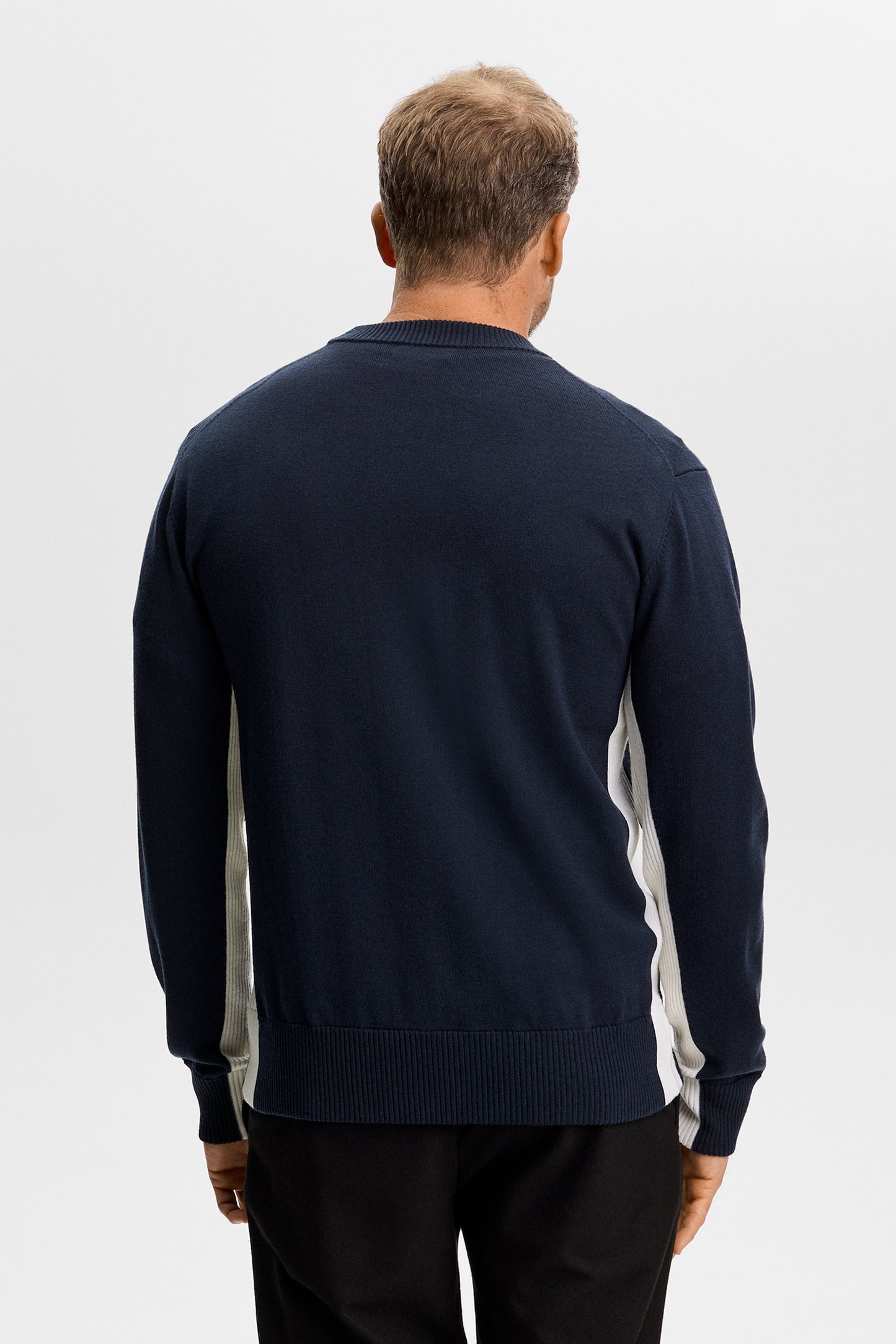 Chester Side Stripe Knit Crew in JL Navy by J.Lindeberg