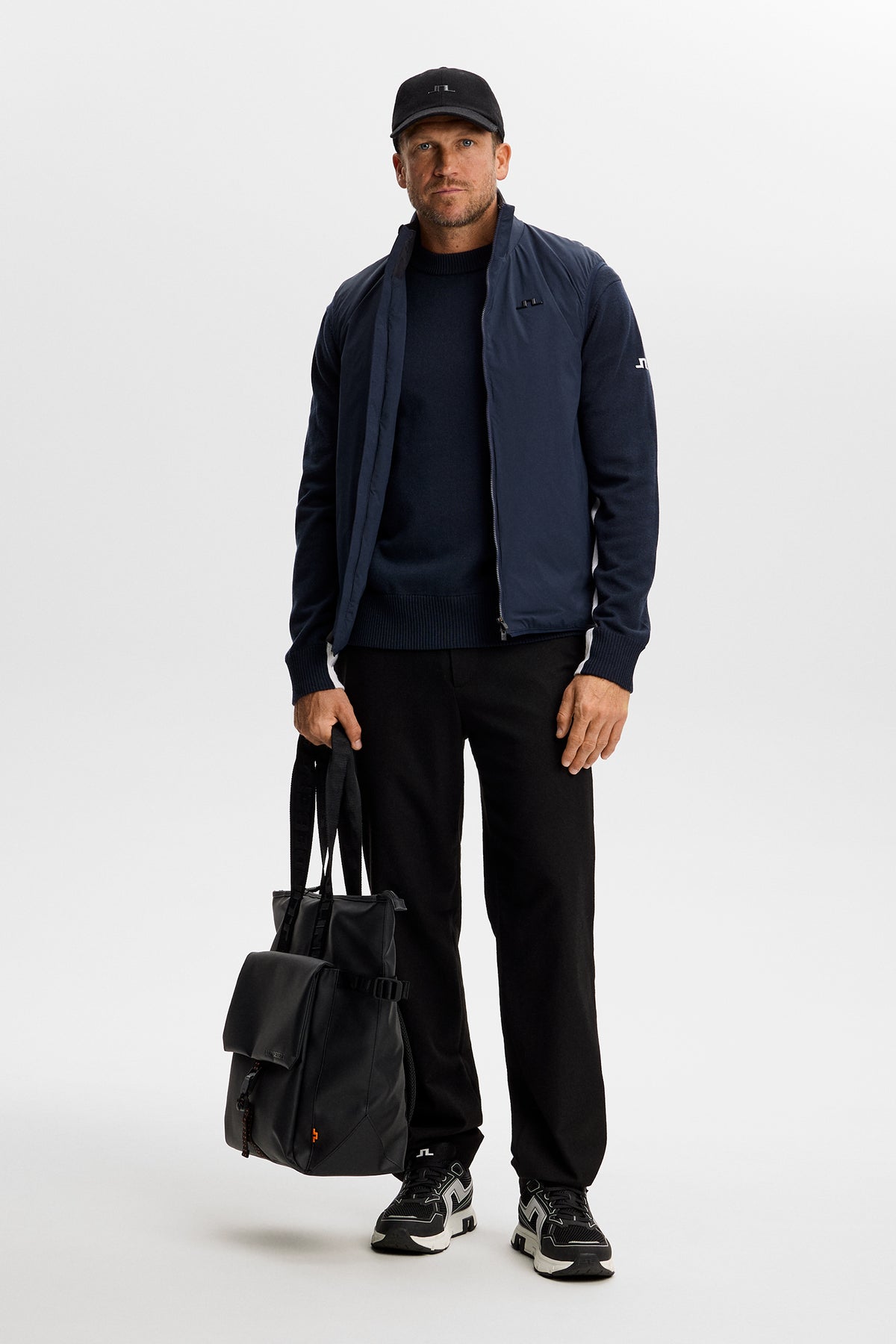 Chester Side Stripe Knit Crew in JL Navy by J.Lindeberg