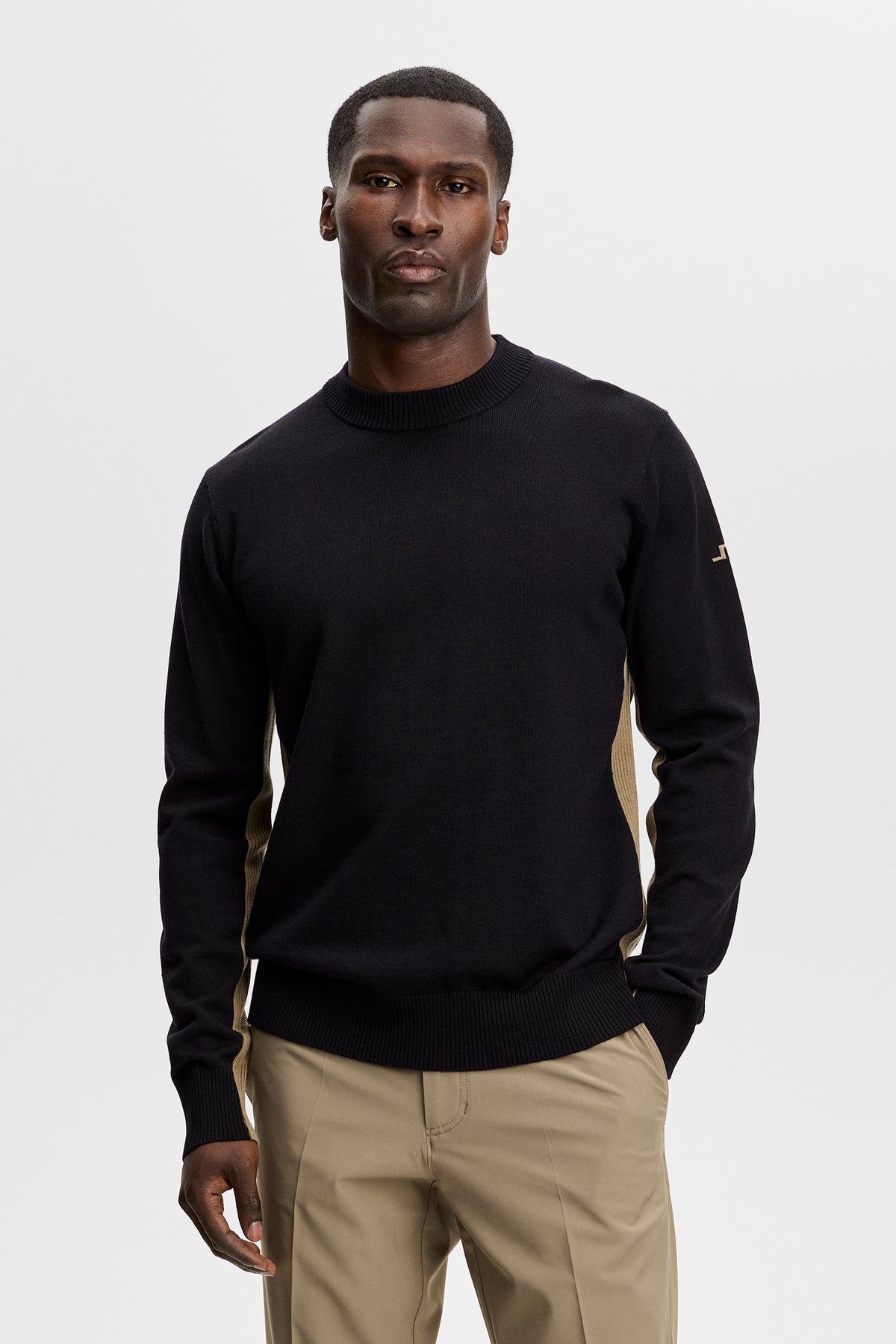 Chester Side Stripe Knit Crew in Black by J.Lindeberg