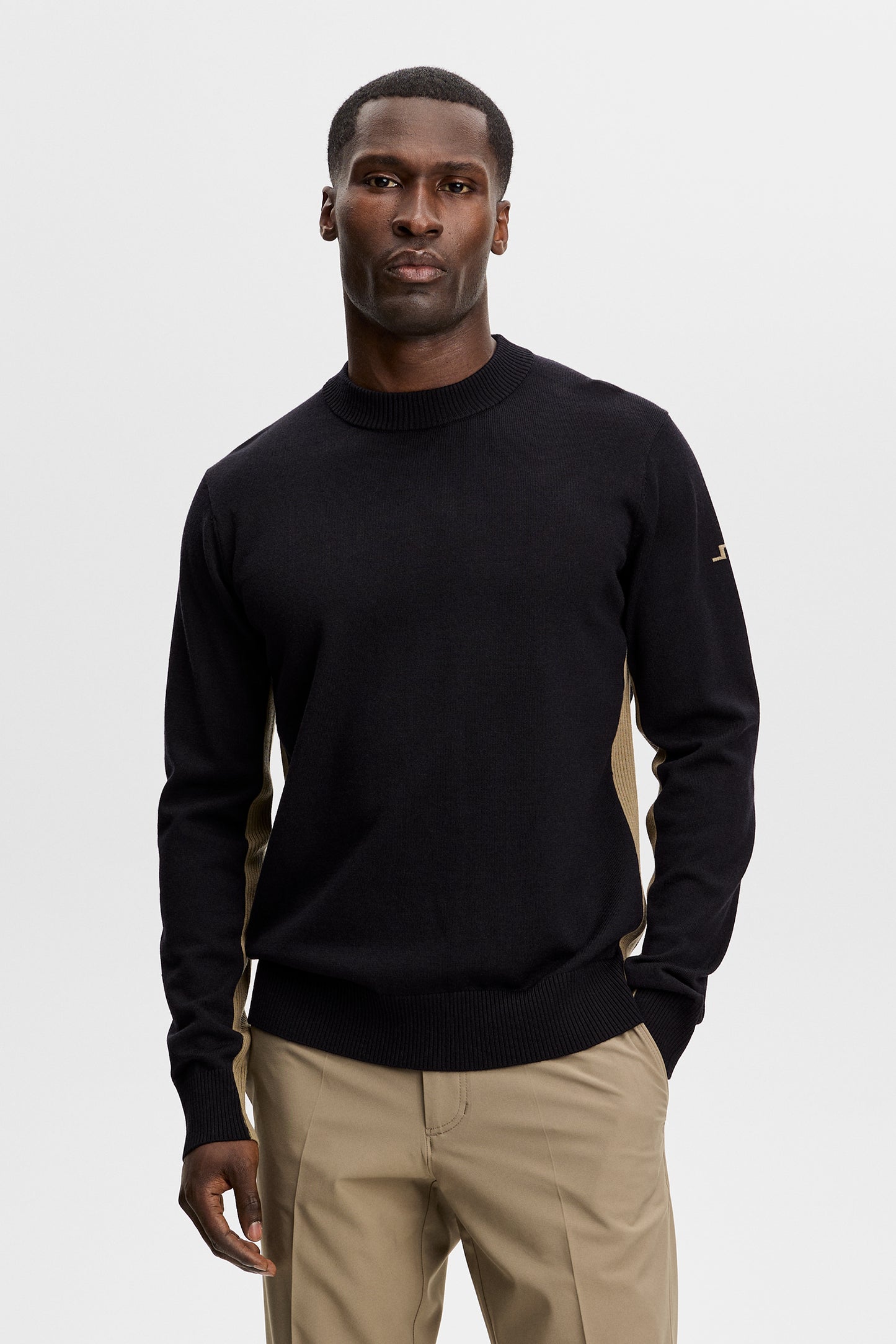 Chester Side Stripe Knit Crew in Black by J.Lindeberg