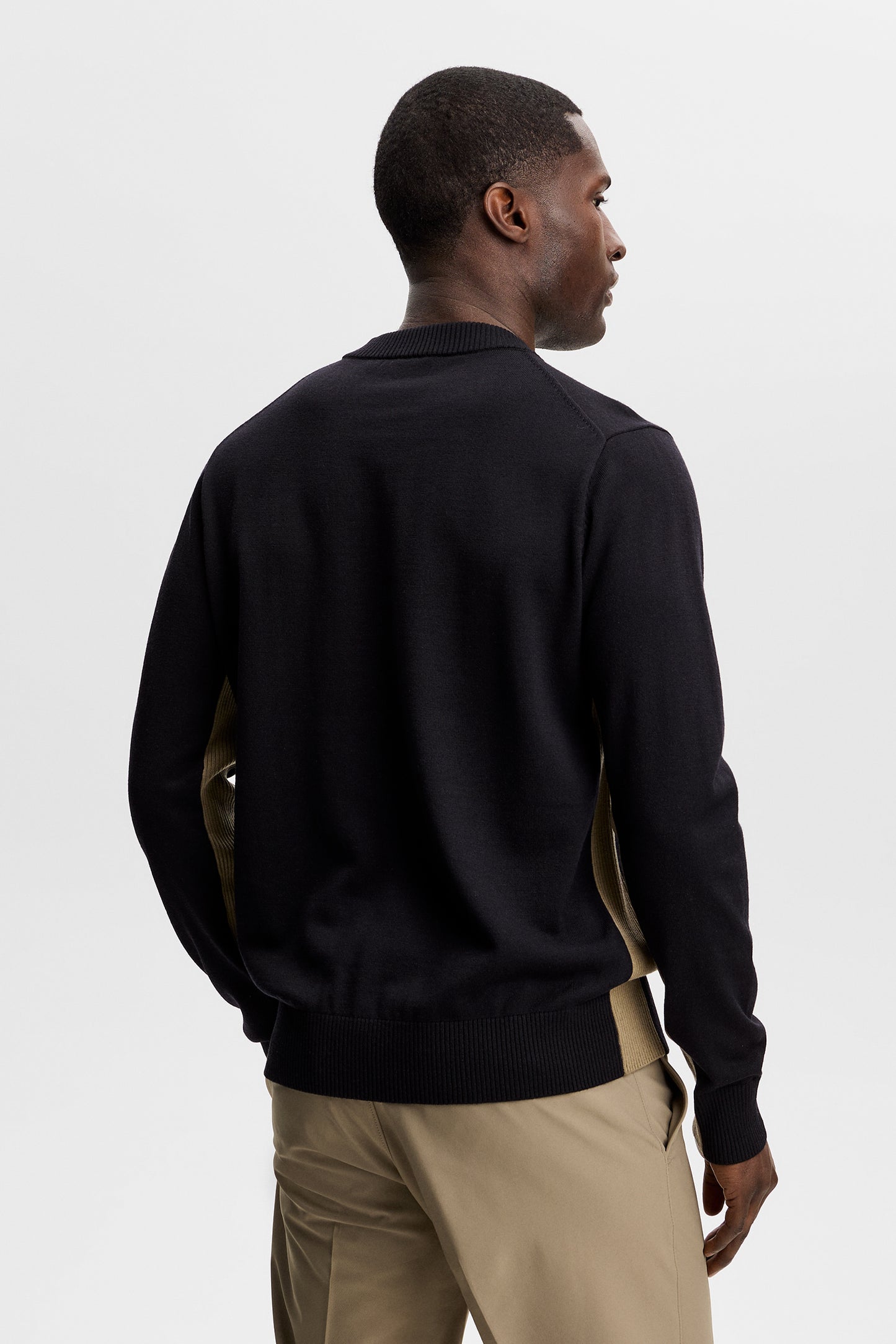 Chester Side Stripe Knit Crew in Black by J.Lindeberg