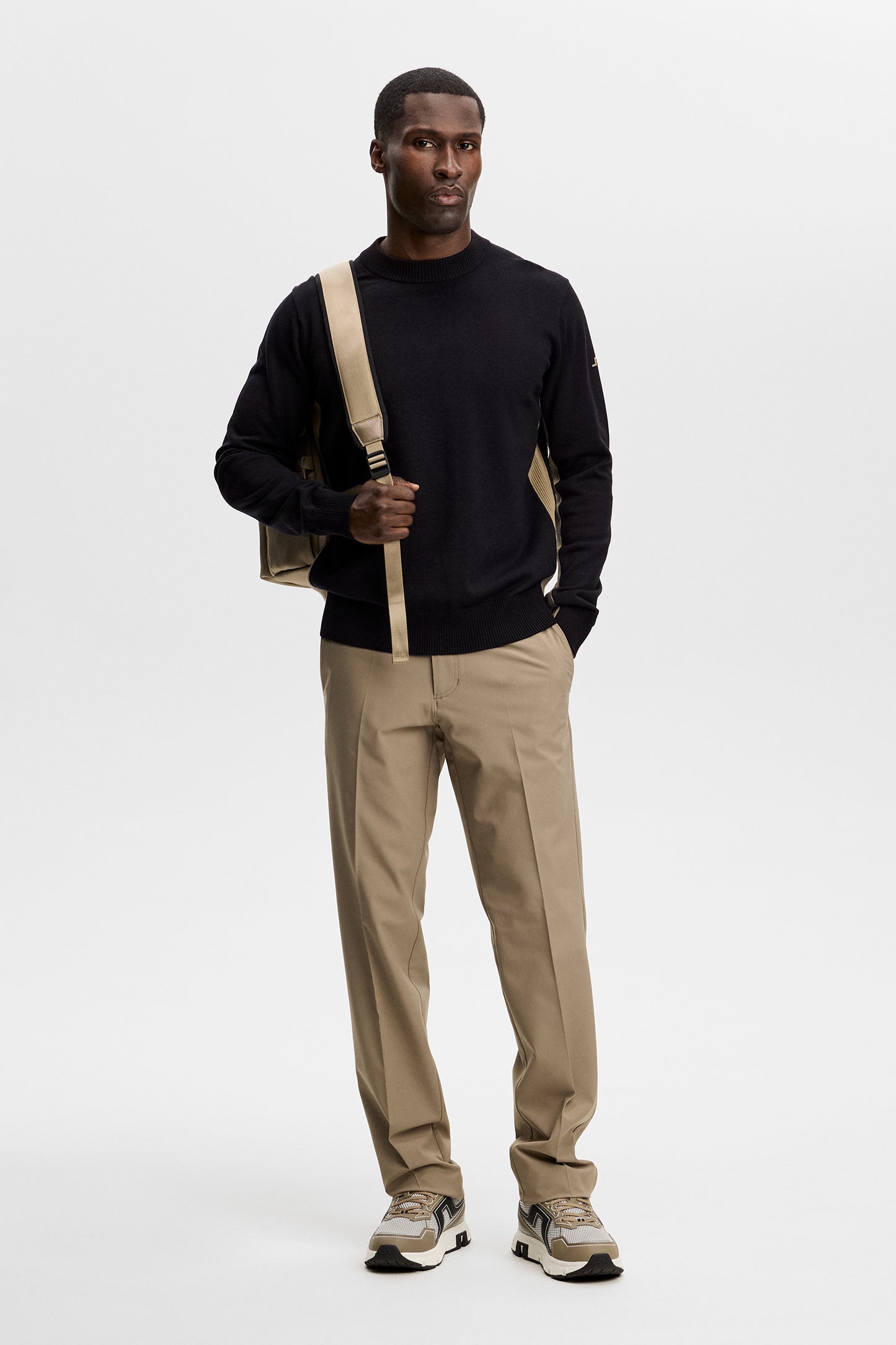 Chester Side Stripe Knit Crew in Black by J.Lindeberg