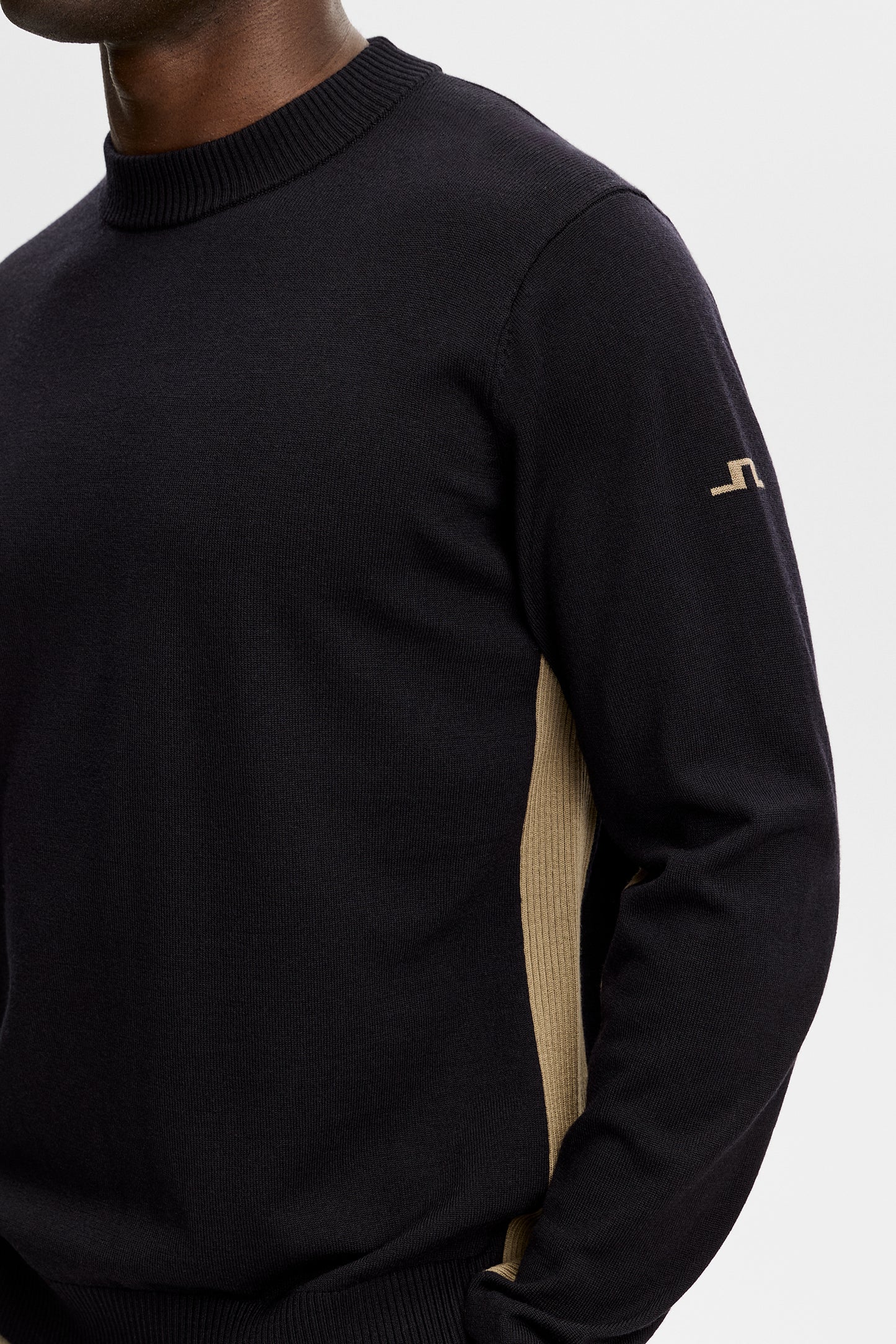 Chester Side Stripe Knit Crew in Black by J.Lindeberg