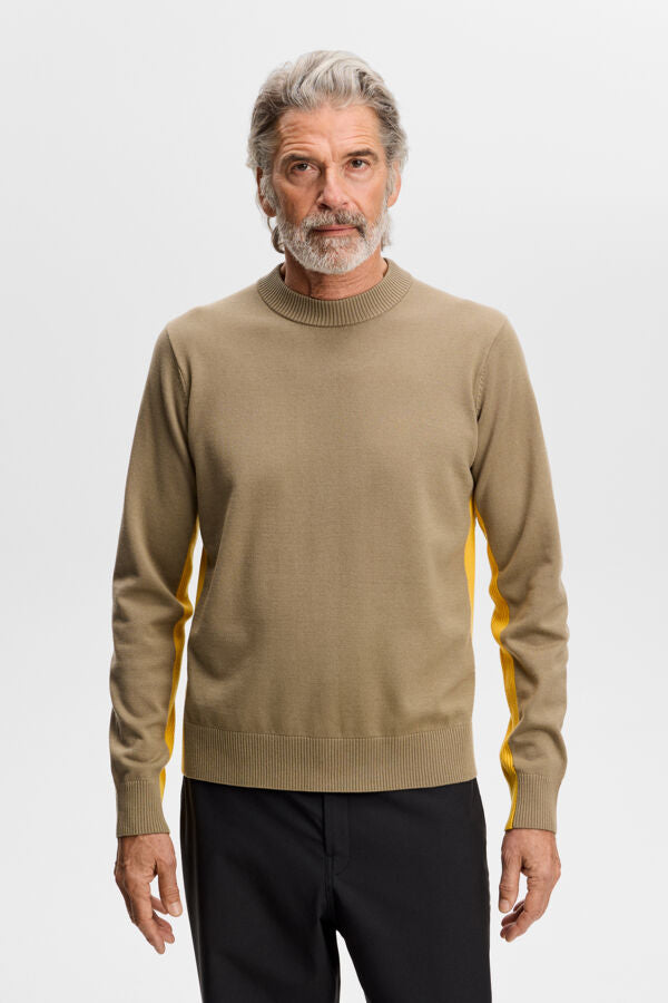 Chester Side Stripe Knit Crew / Brindle
