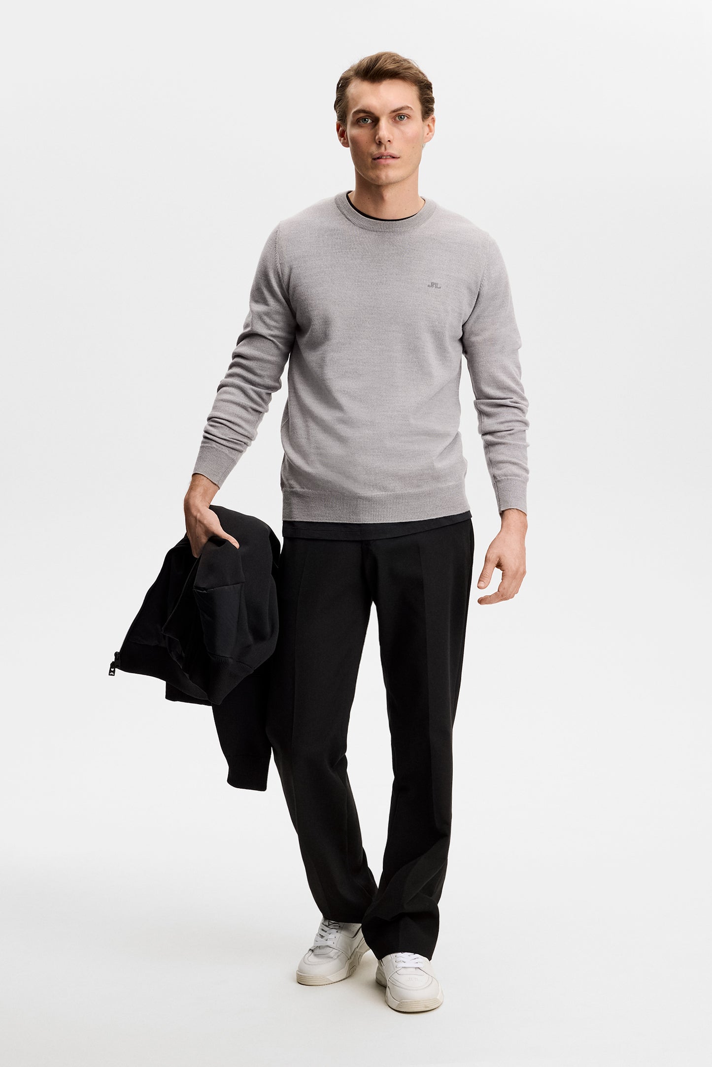 Keane Merino Crew Neck in Light Grey Melange by J.Lindeberg