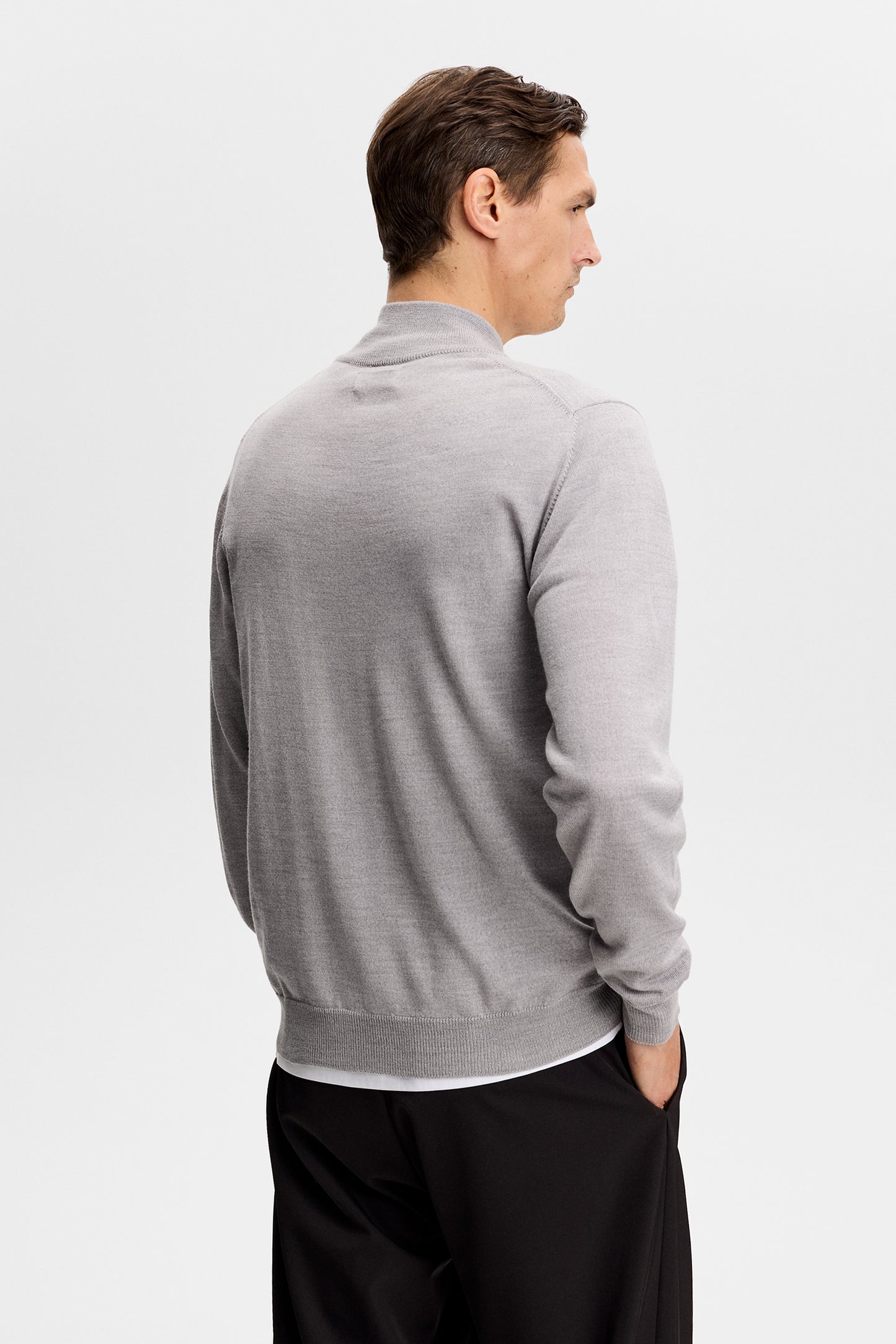 Kiyan Quarter Zip Sweater in Light Grey Melange by J.Lindeberg