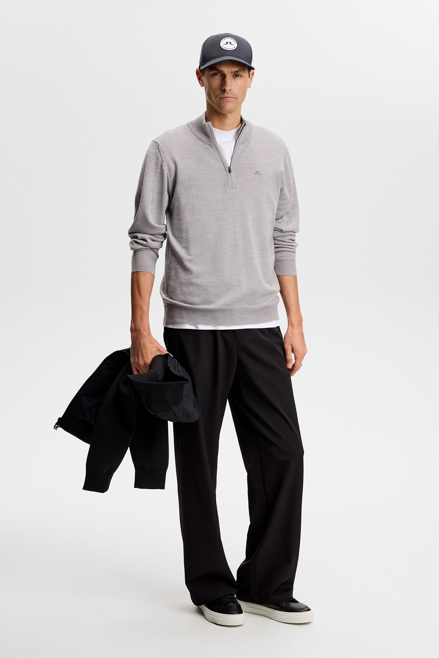 Kiyan Quarter Zip Sweater in Light Grey Melange by J.Lindeberg
