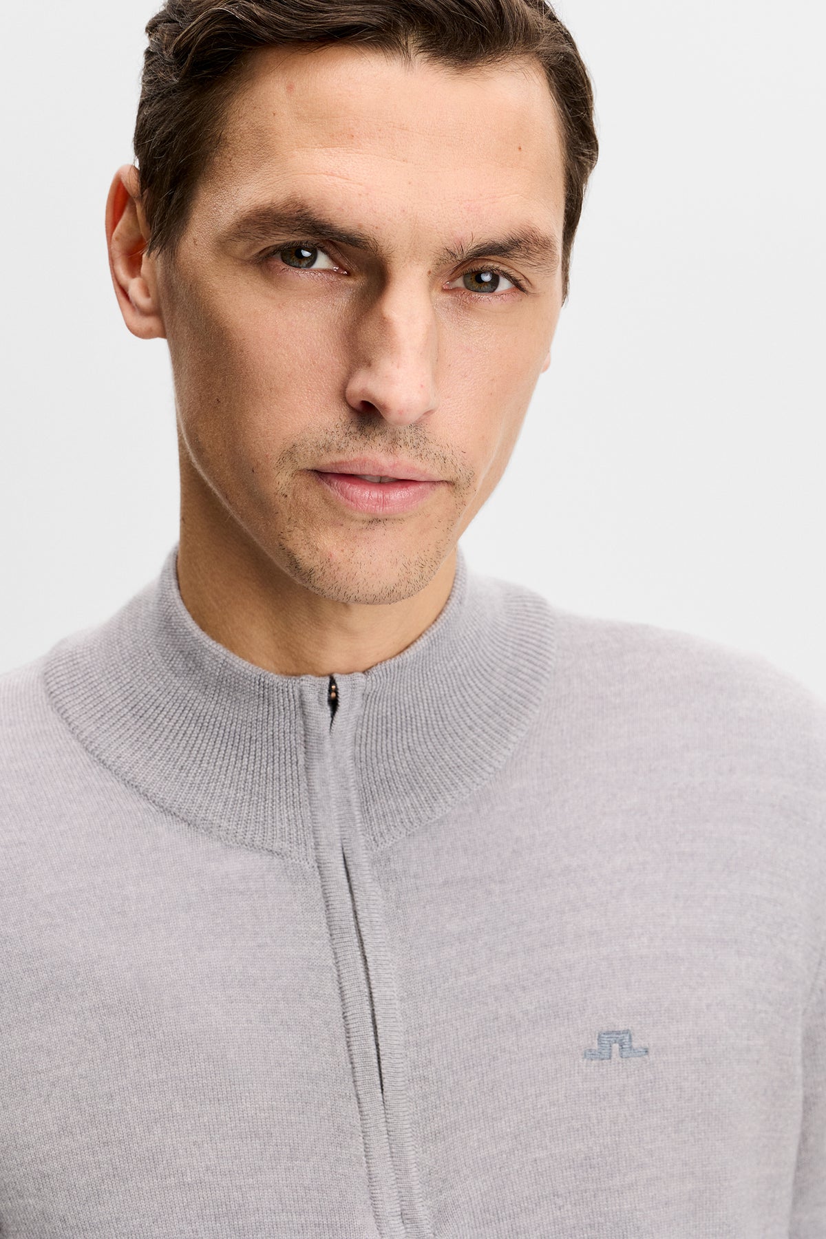 Kiyan Quarter Zip Sweater in Light Grey Melange by J.Lindeberg