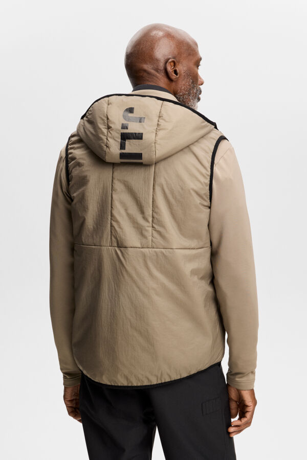Back view: M Solarcore 3 in 1 Jacket in Brindle, featuring the padded hood with J.LINDEBERG logo.