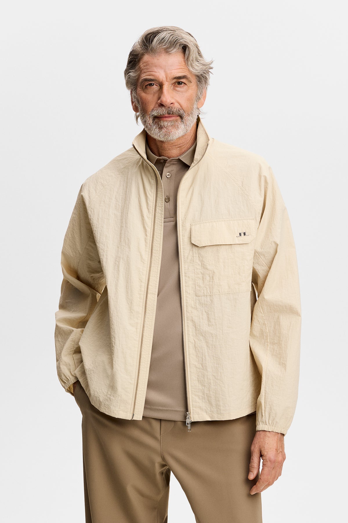 Gian Crinkle Zip Overshirt in Moonbeam by J.Lindeberg