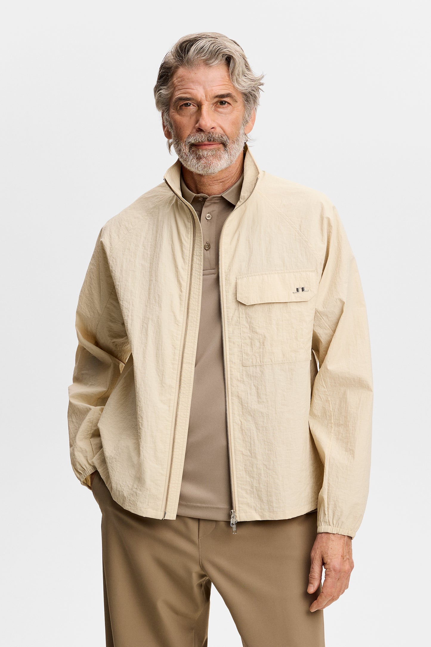 Gian Crinkle Zip Overshirt in Moonbeam by J.Lindeberg