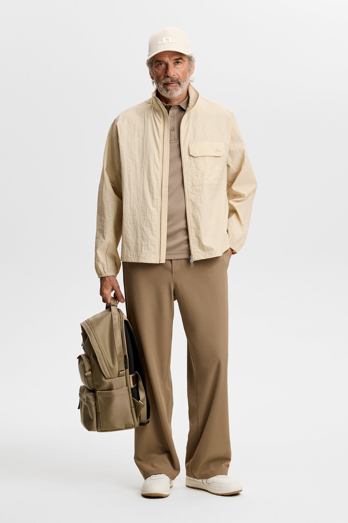 Gian Crinkle Zip Overshirt in Moonbeam by J.Lindeberg