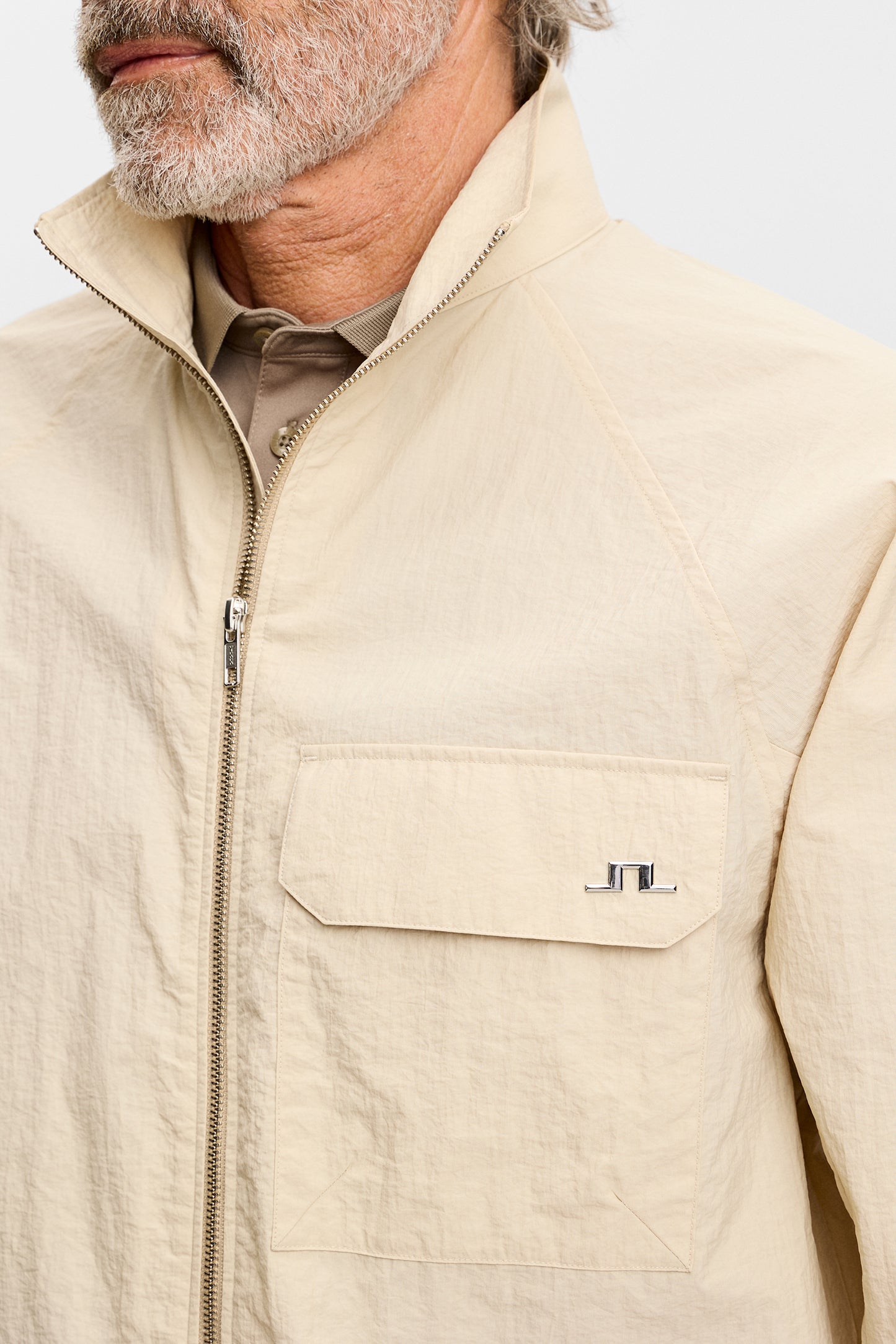 Gian Crinkle Zip Overshirt in Moonbeam by J.Lindeberg