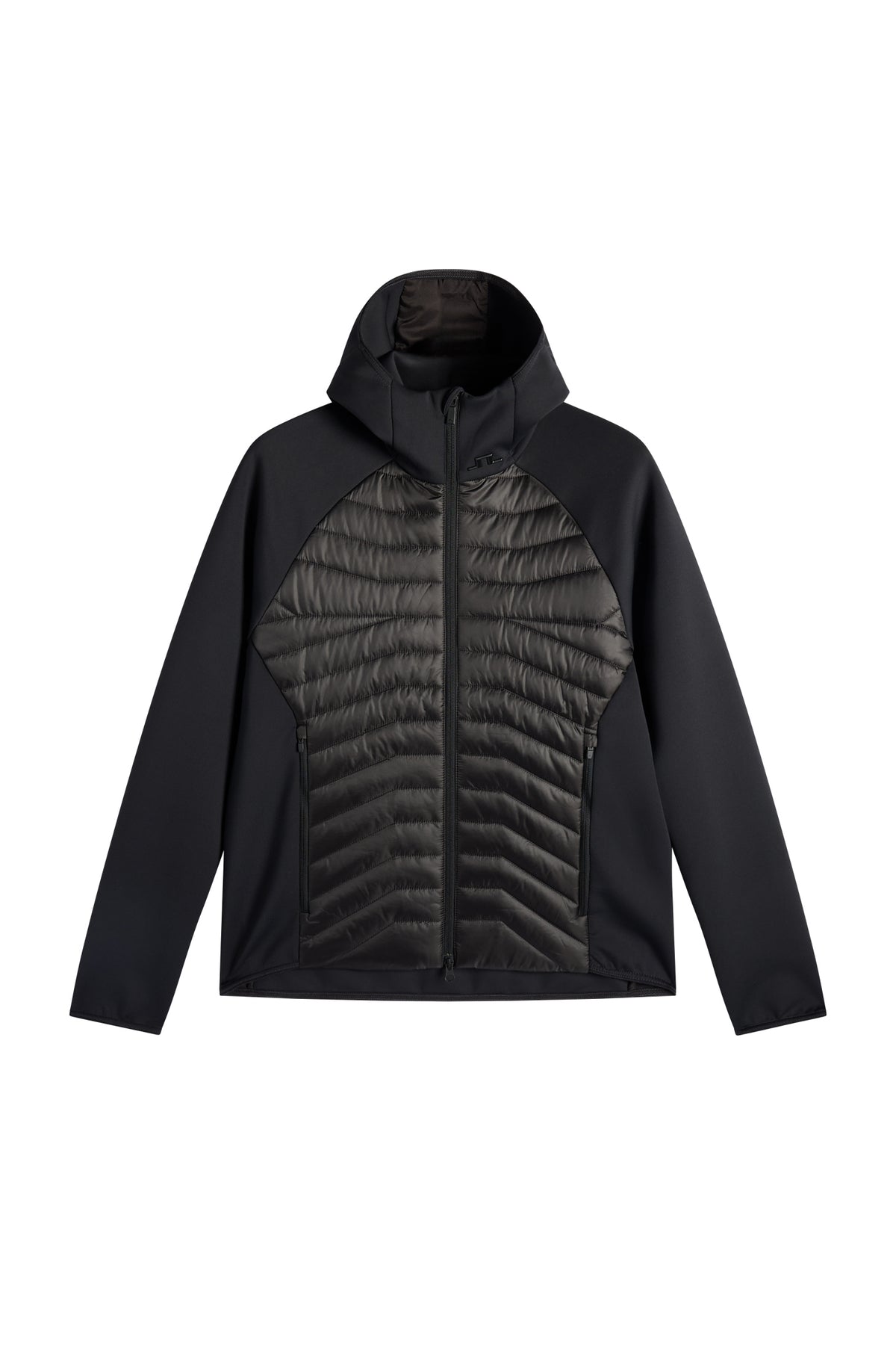 Heyden Quilt Hybrid Hood in Black by J.Lindeberg