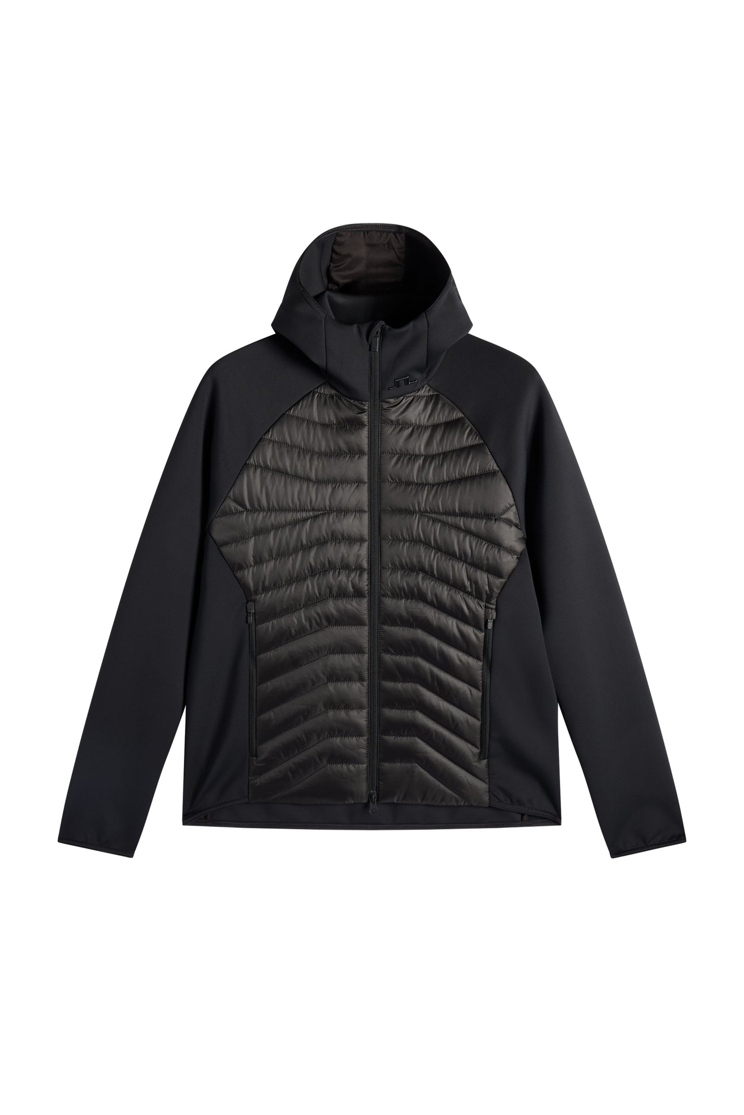 Heyden Quilt Hybrid Hood in Black by J.Lindeberg
