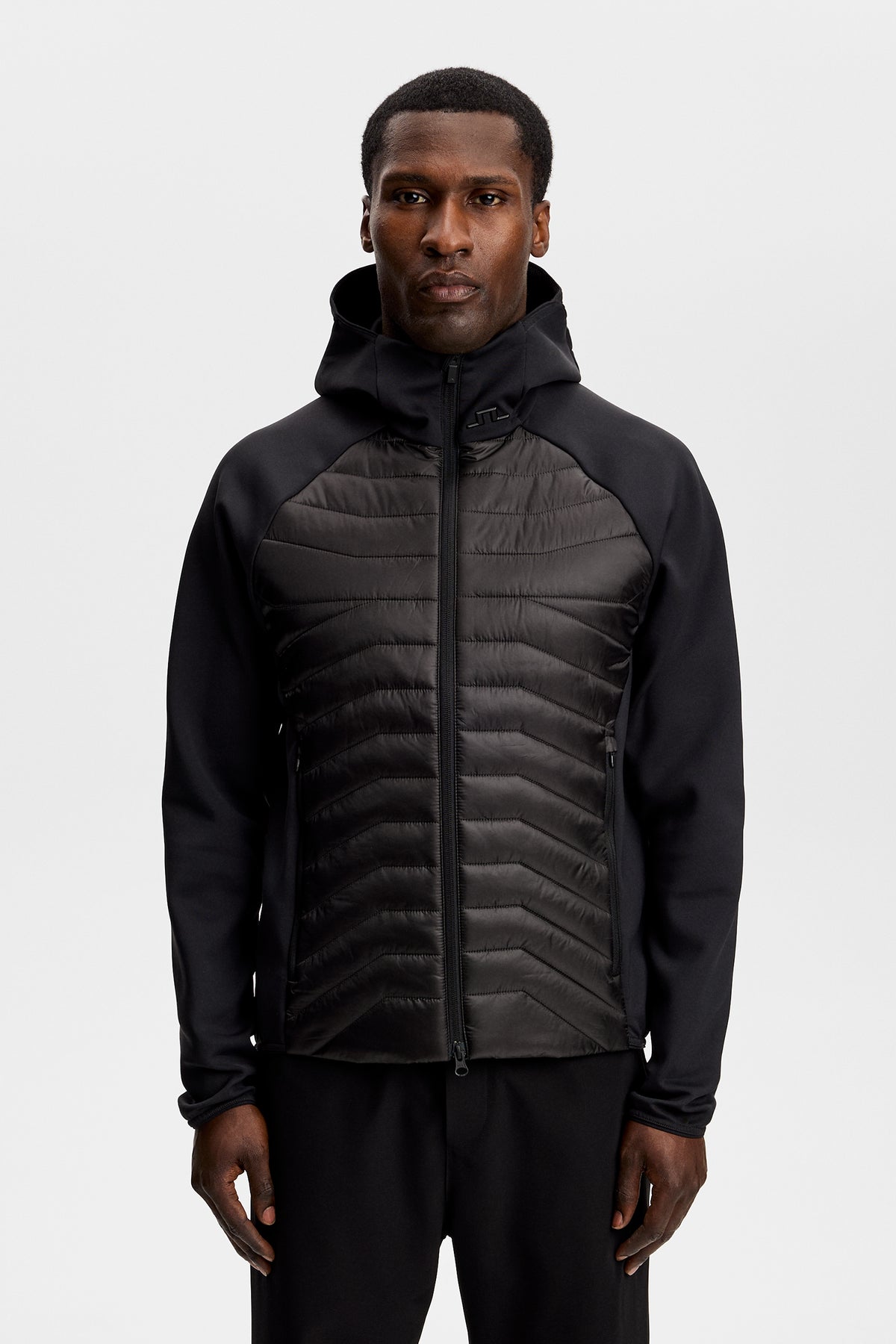 Heyden Quilt Hybrid Hood in Black by J.Lindeberg