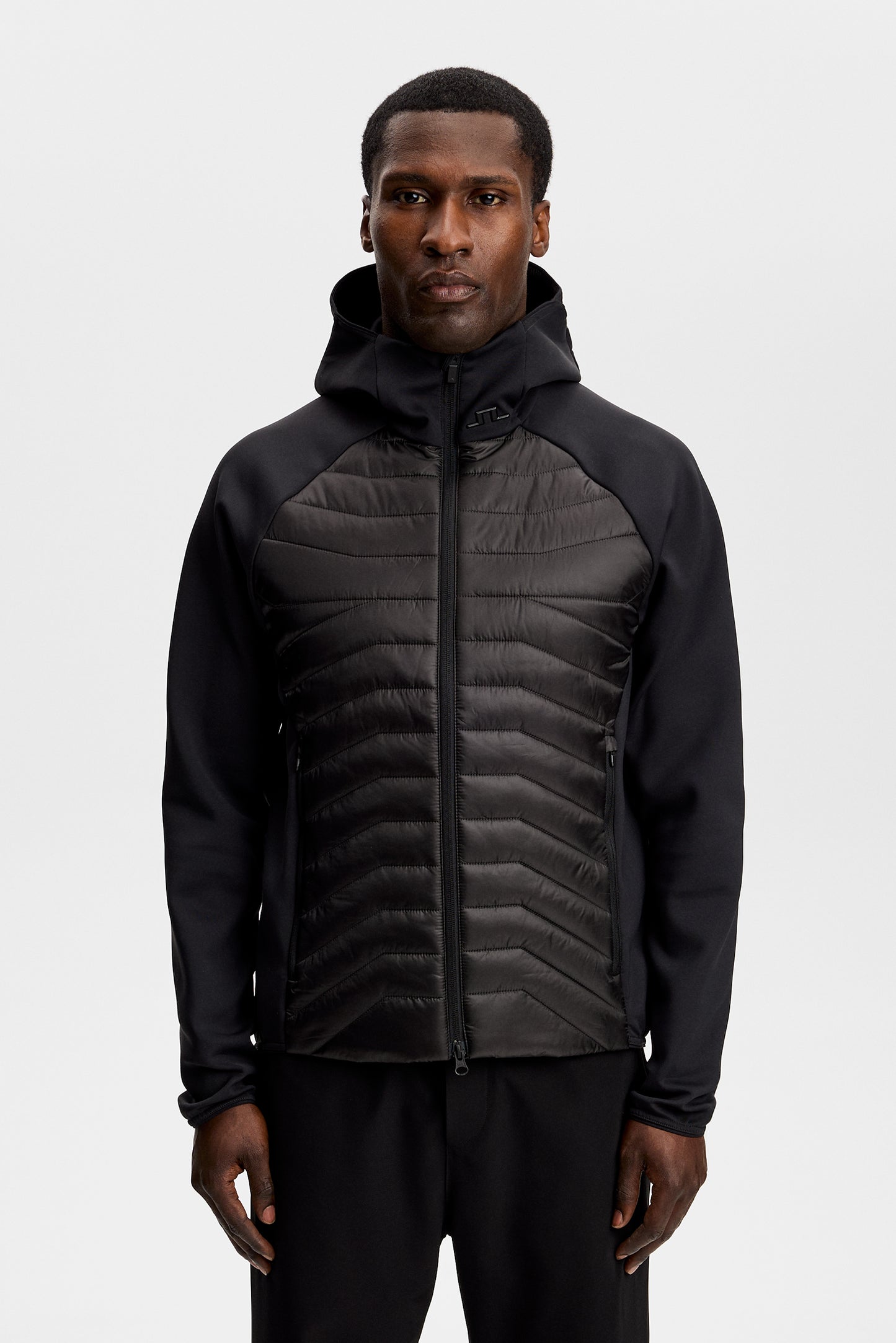 Heyden Quilt Hybrid Hood in Black by J.Lindeberg