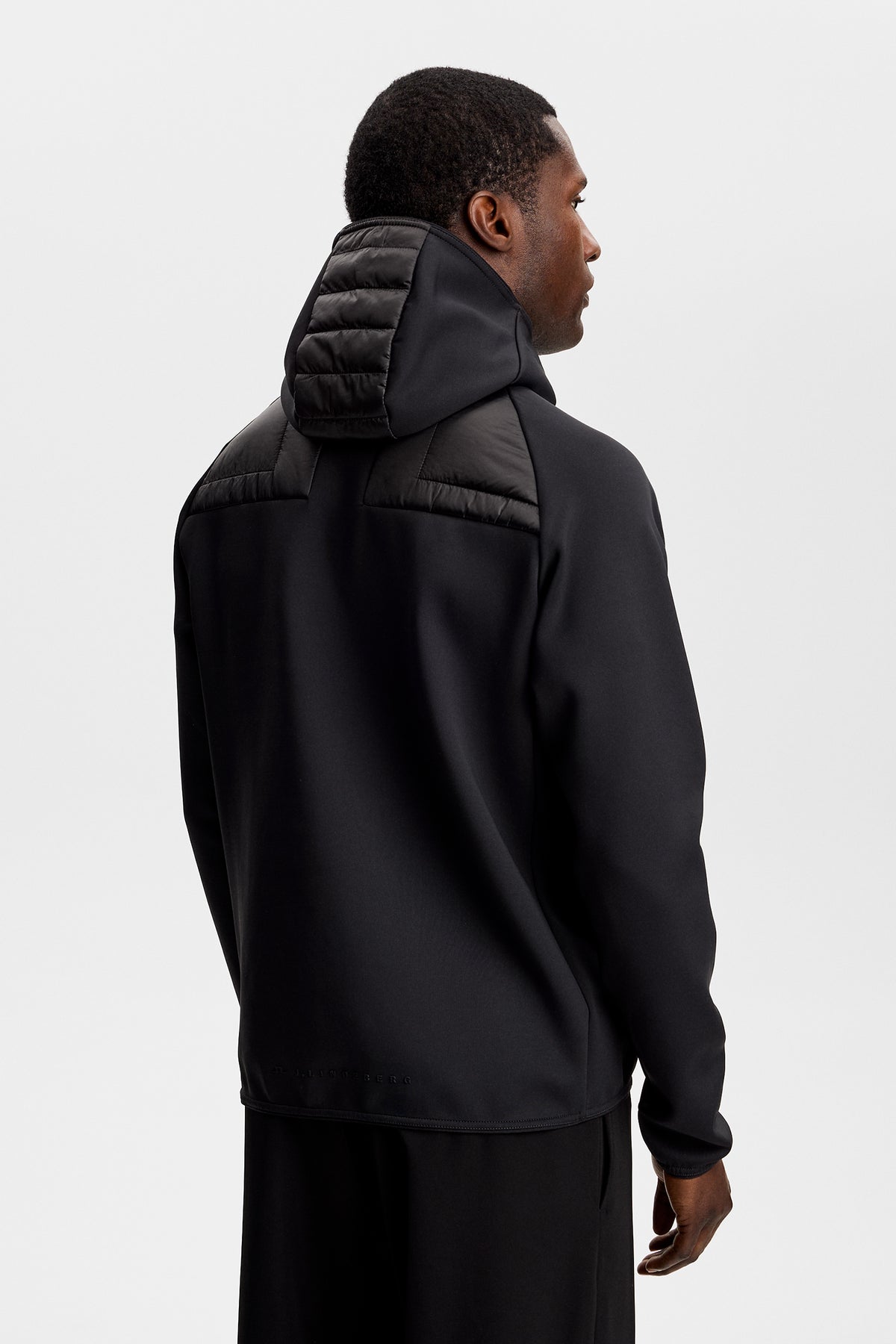 Heyden Quilt Hybrid Hood in Black by J.Lindeberg