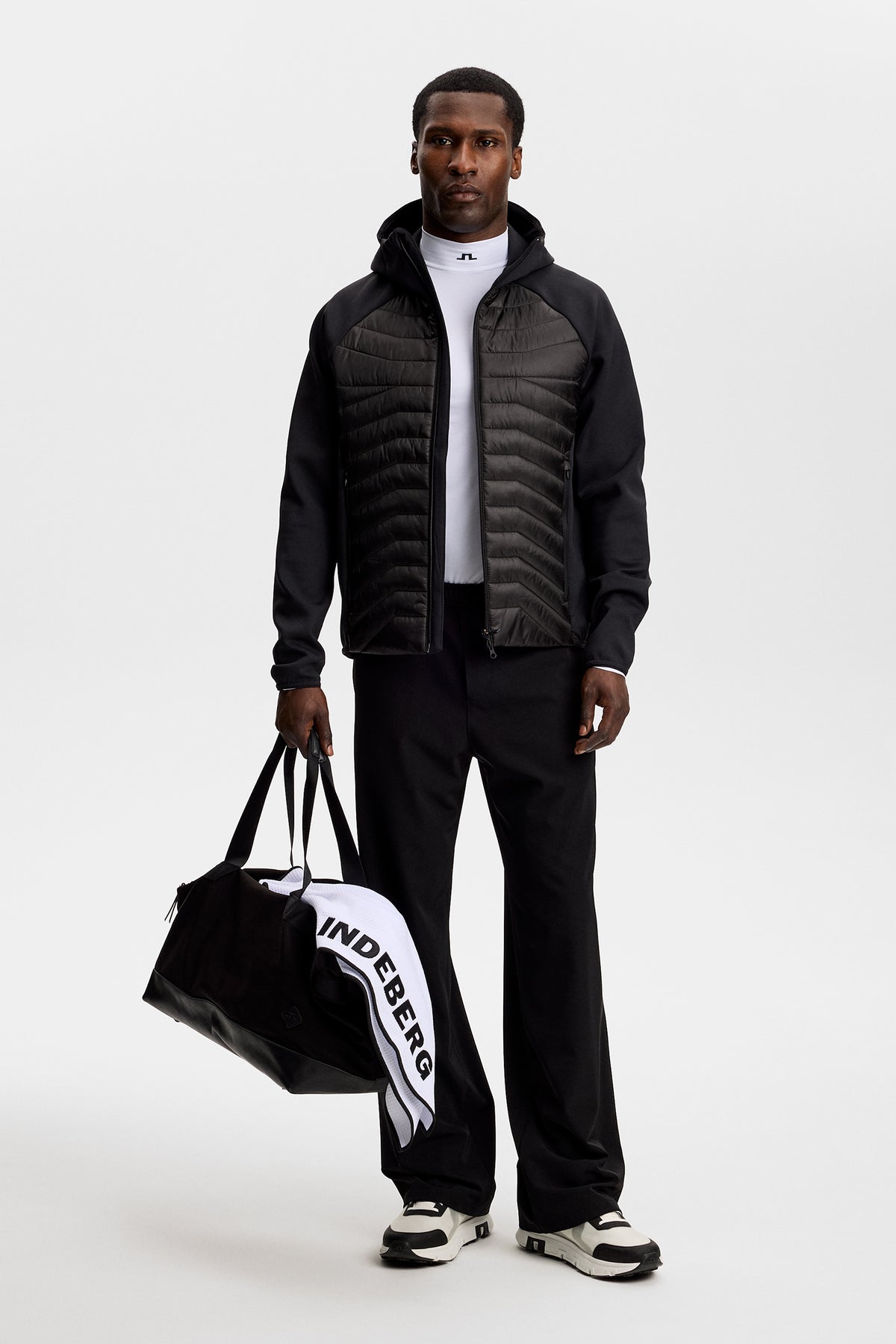 Heyden Quilt Hybrid Hood in Black by J.Lindeberg
