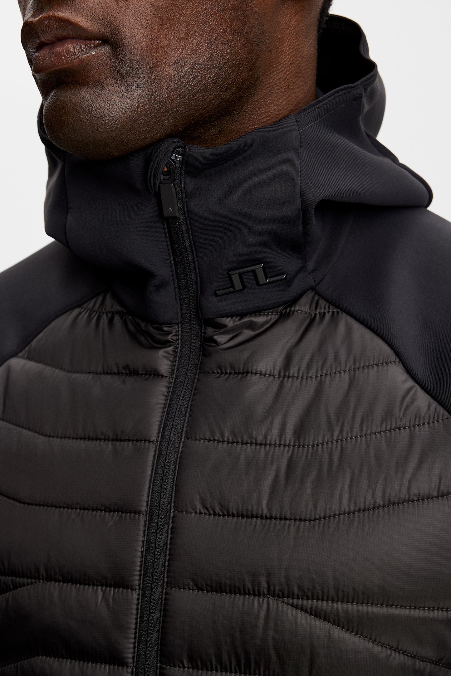 Heyden Quilt Hybrid Hood in Black by J.Lindeberg