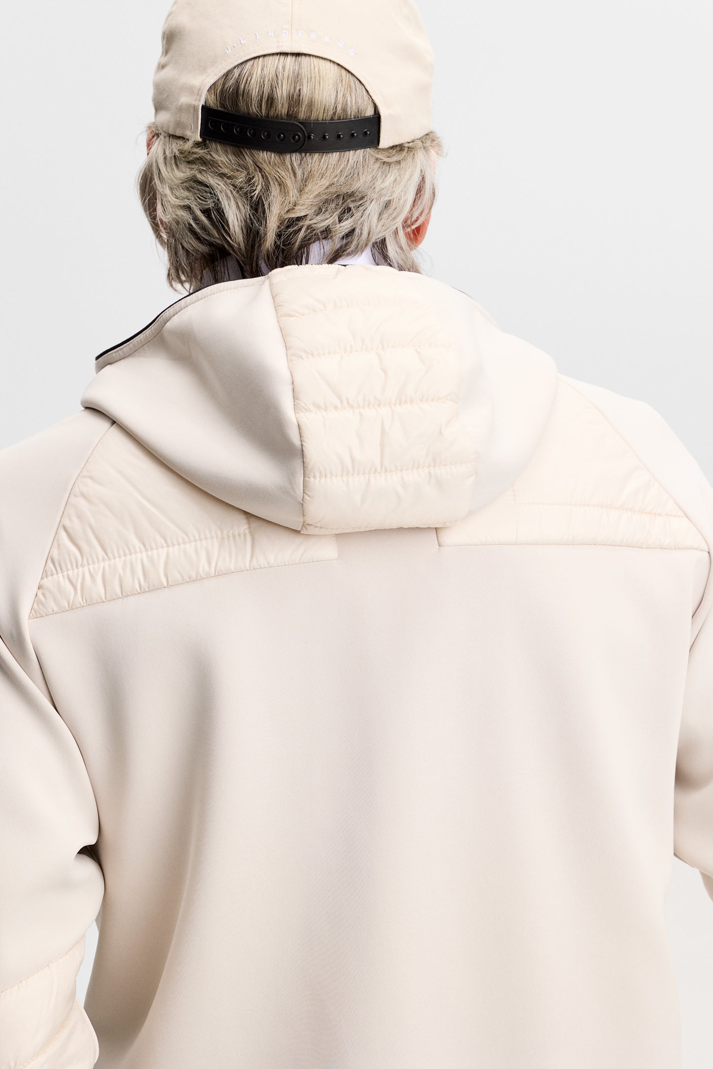 Heyden Quilt Hybrid Hood in Moonbeam by J.Lindeberg