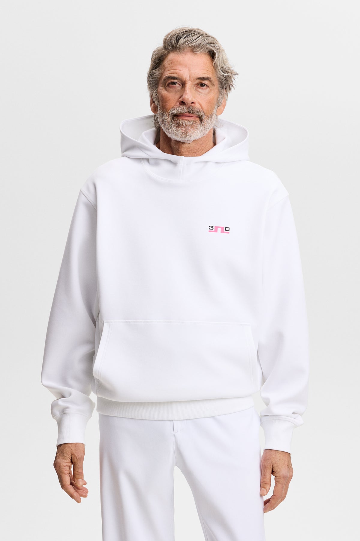30Y Callan Unisex Hoodie in White by J.Lindeberg