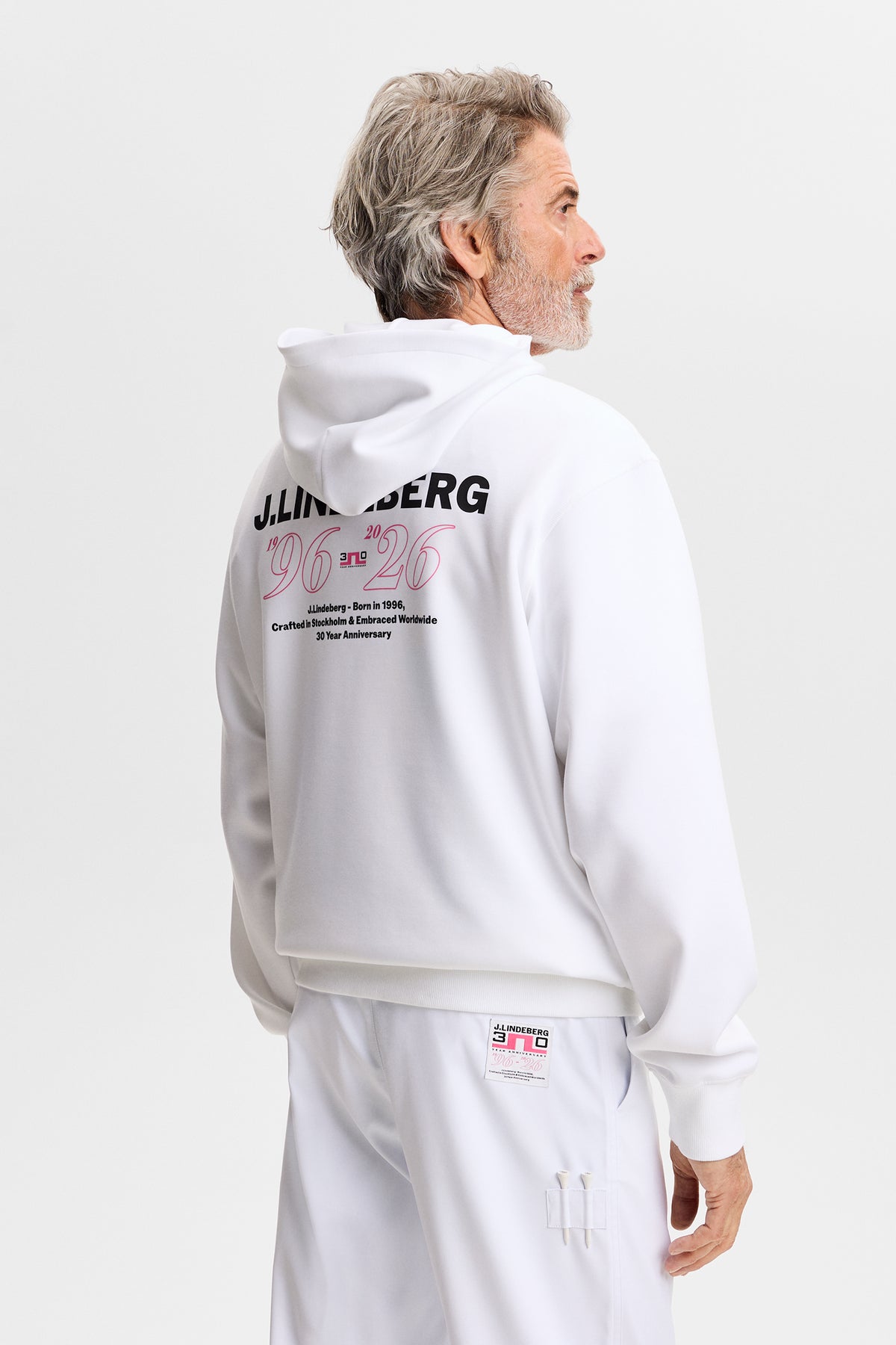 30Y Callan Unisex Hoodie in White by J.Lindeberg
