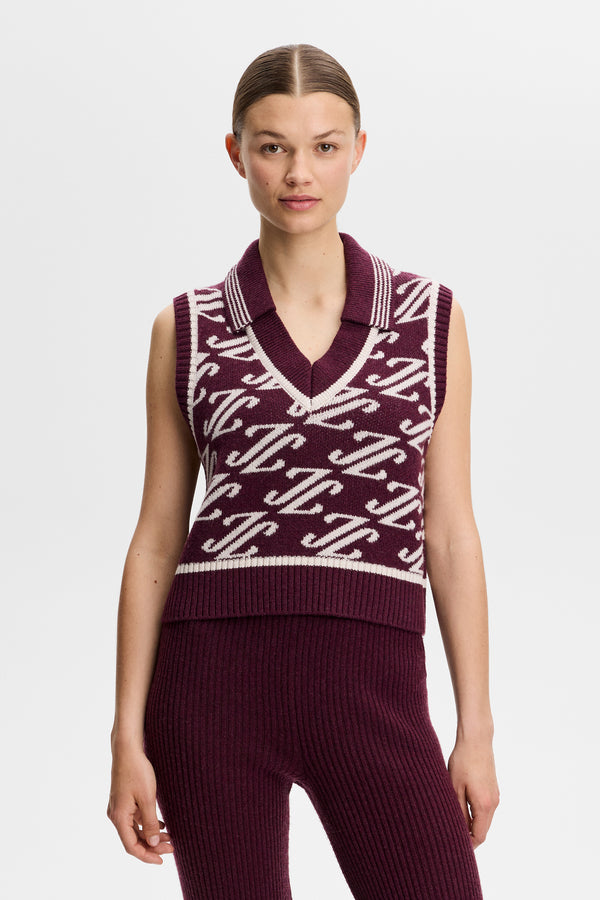 Phoebe Jacquard Knit Vest / Cardi Jacquard - Winetasting