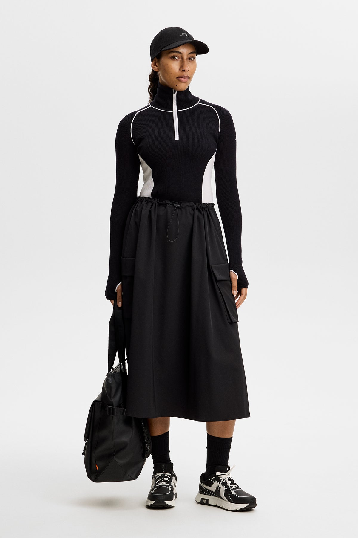 Valley Knitted Rib Quarter Zip in Black by J.Lindeberg