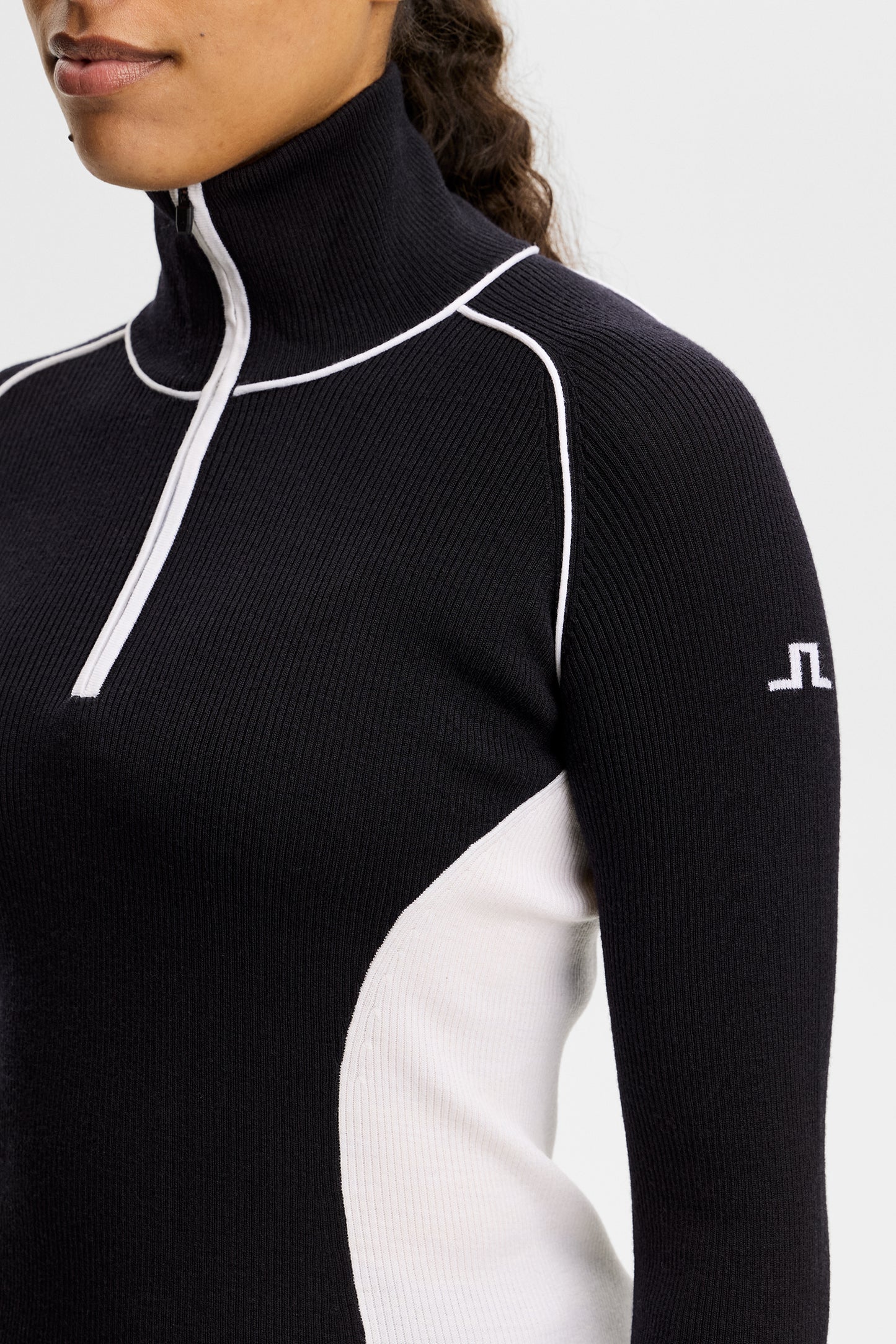 Valley Knitted Rib Quarter Zip in Black by J.Lindeberg