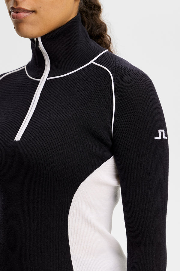 Valley Knitted Rib Quarter Zip / Black