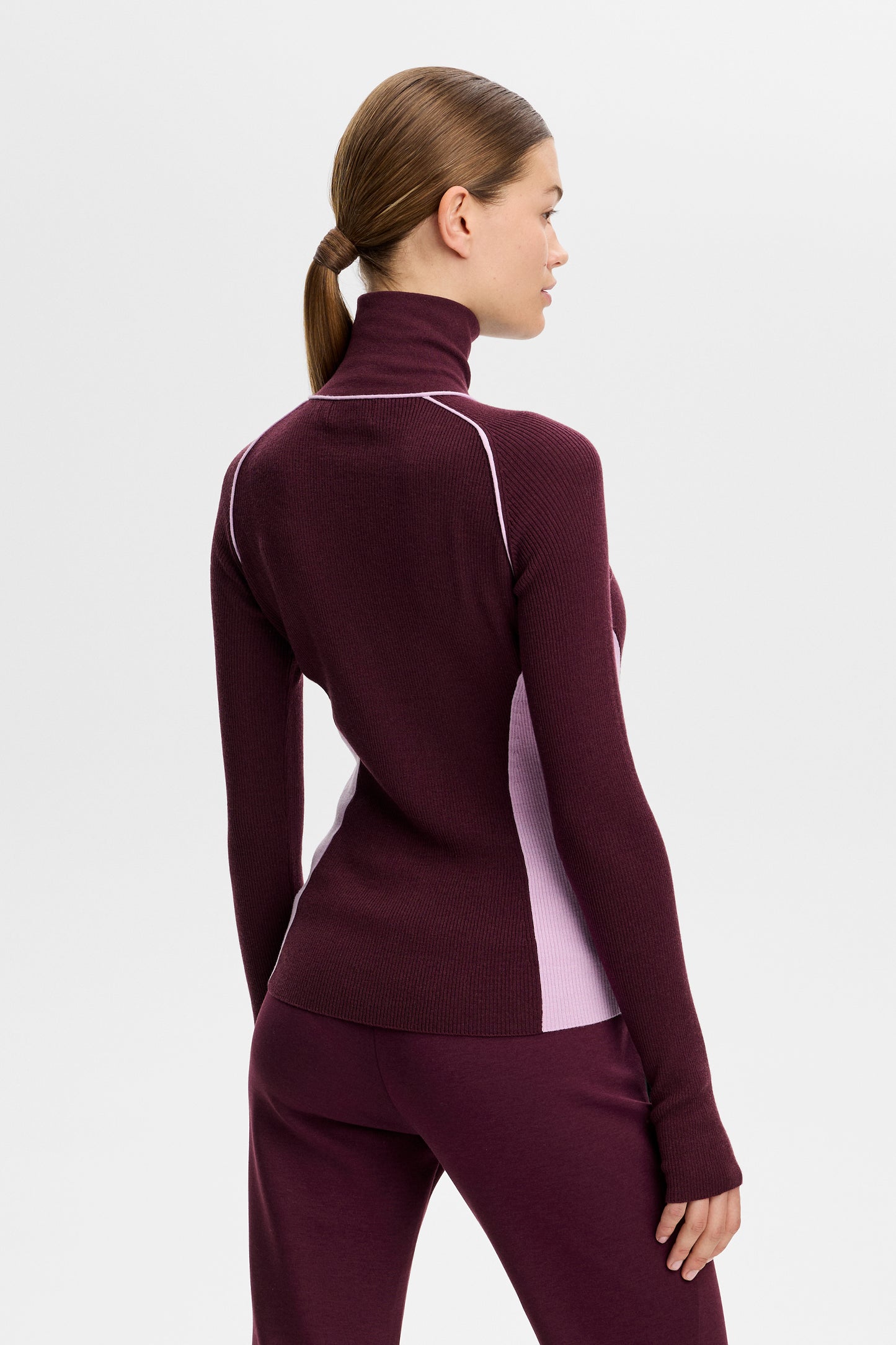 Valley Knitted Rib Quarter Zip in Winetasting by J.Lindeberg