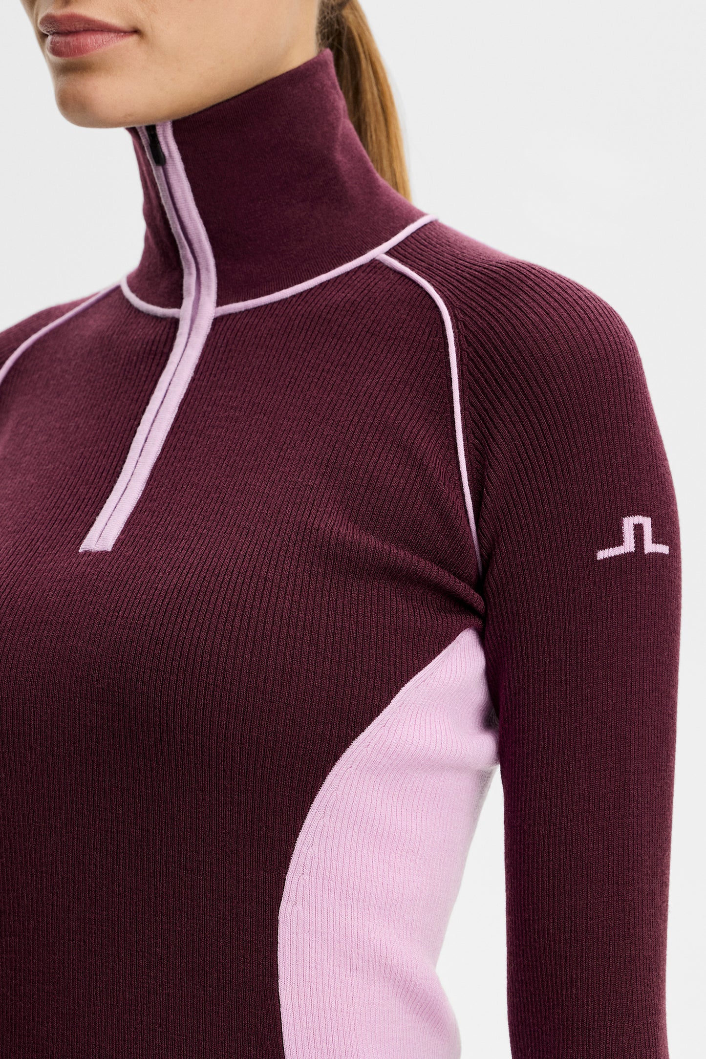 Valley Knitted Rib Quarter Zip in Winetasting by J.Lindeberg
